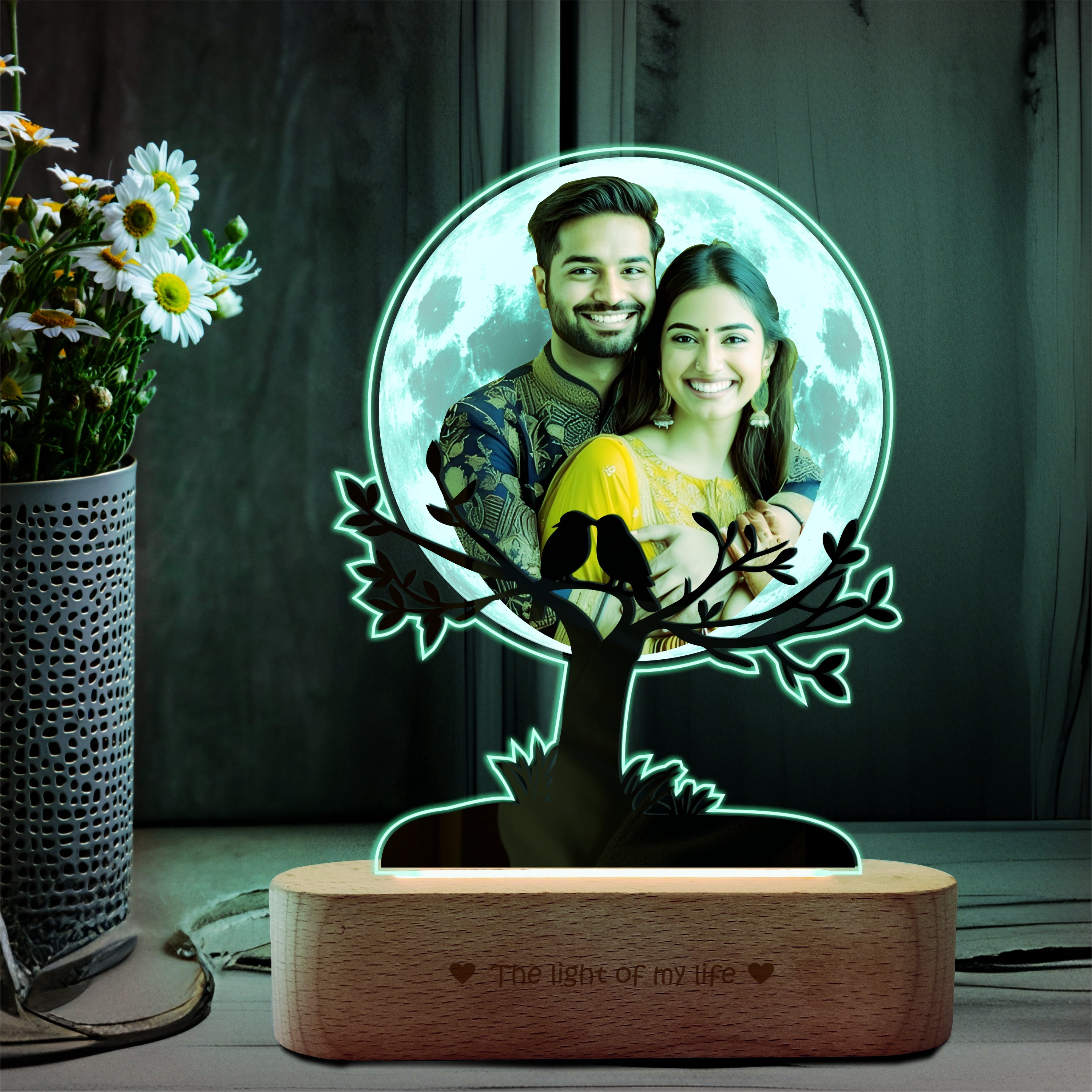 By My Side – Personalized Photo Lamp with Wooden Base, Acrylic Moon Light for Couples, Romantic Gift for Valentine’s Day & Anniversary