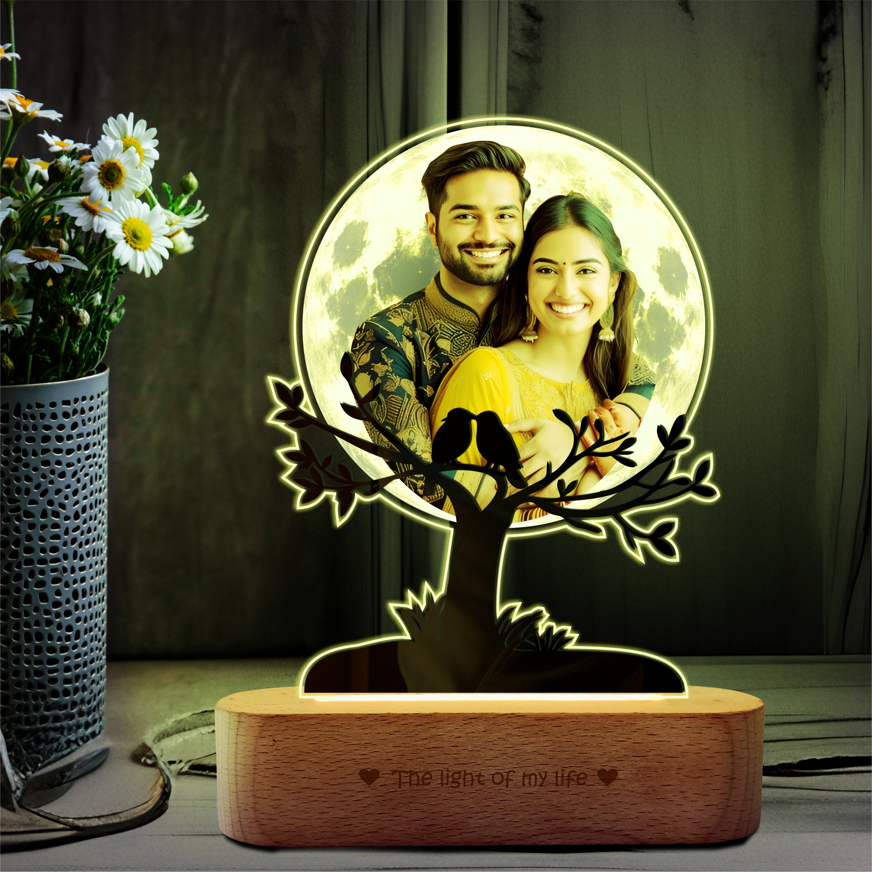By My Side – Personalized Photo Lamp with Wooden Base, Acrylic Moon Light for Couples, Romantic Gift for Valentine’s Day & Anniversary