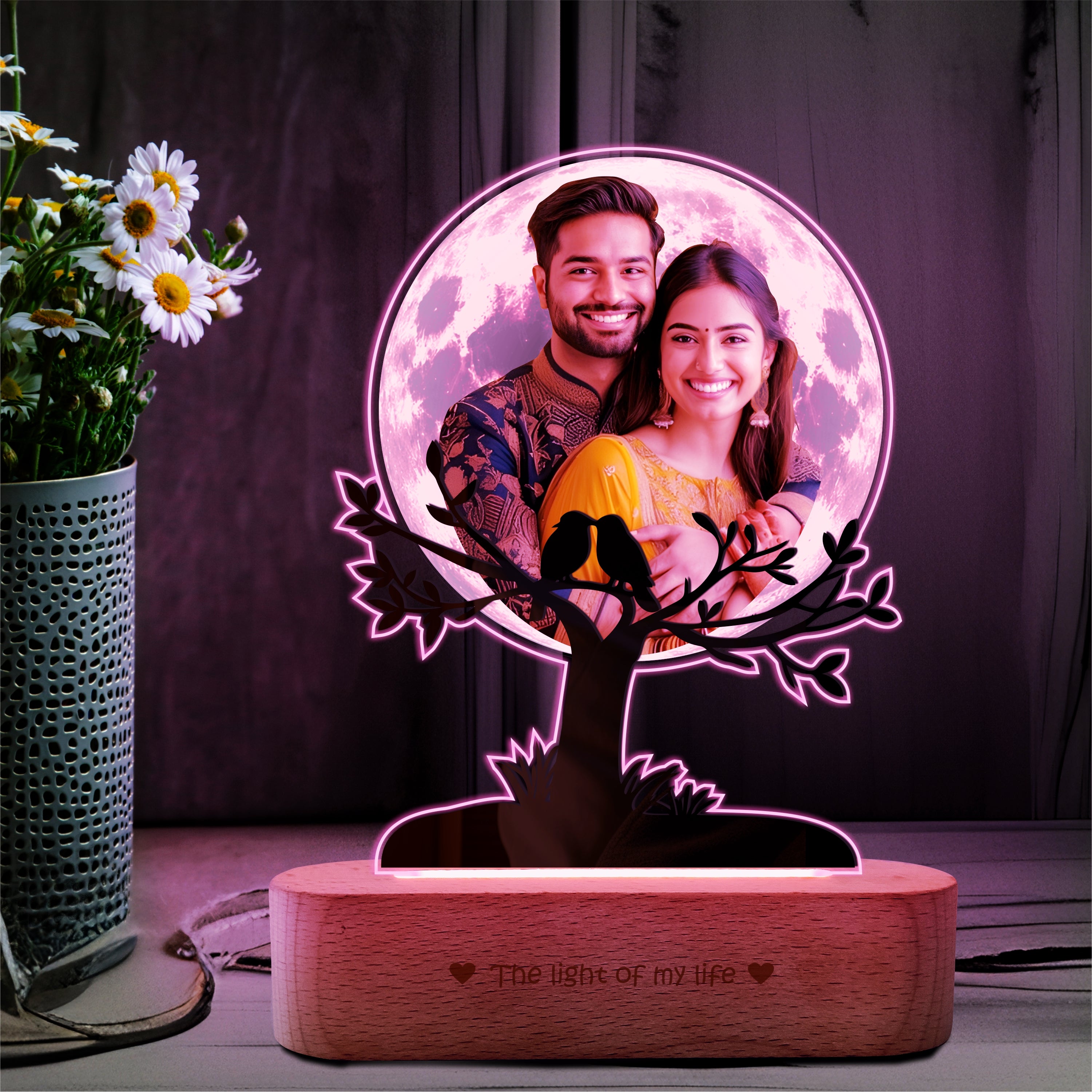 By My Side – Personalized Photo Lamp with Wooden Base, Acrylic Moon Light for Couples, Romantic Gift for Valentine’s Day & Anniversary