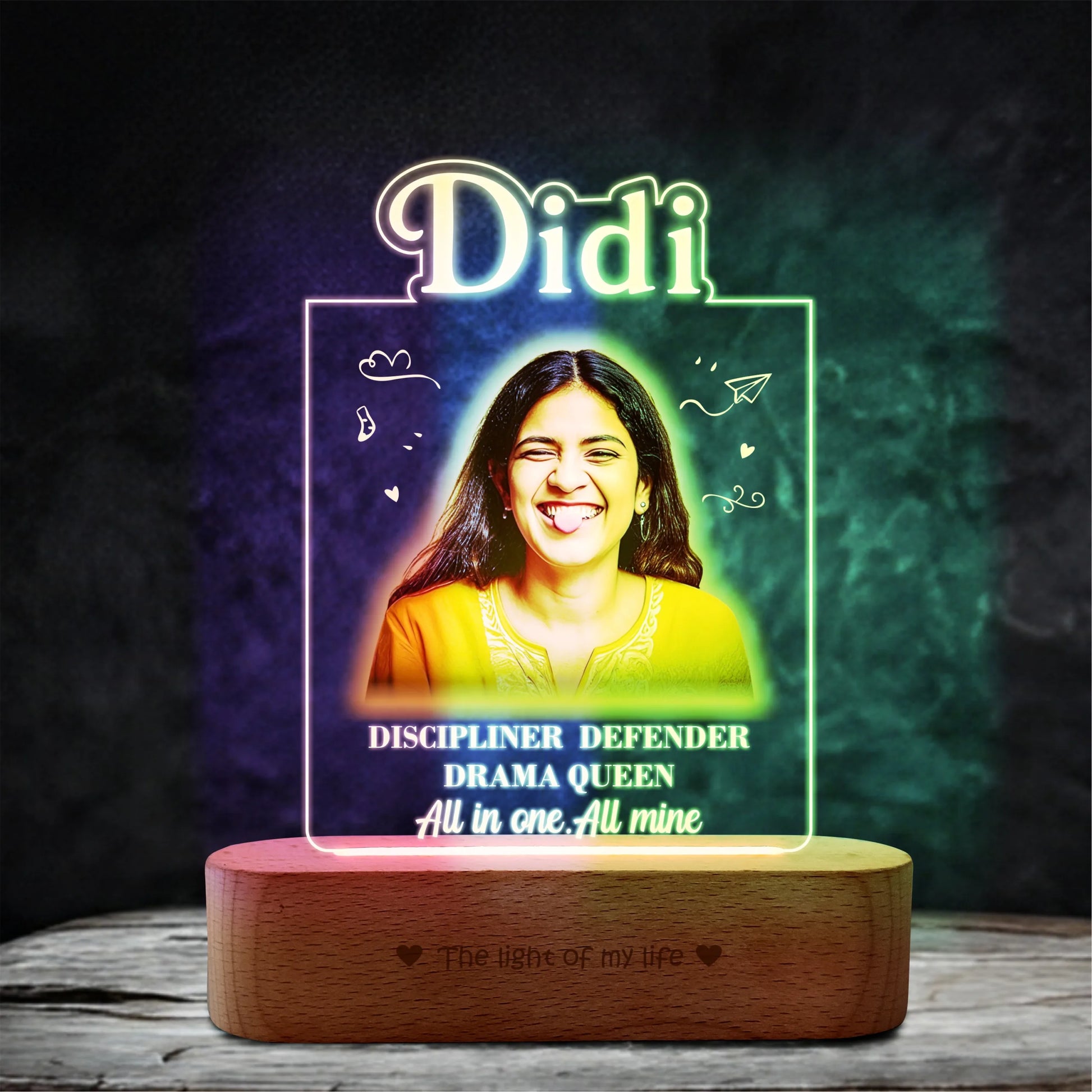 Didi – Personalized LED Frame | Customized Photo Gift for Sister with Name & Quote