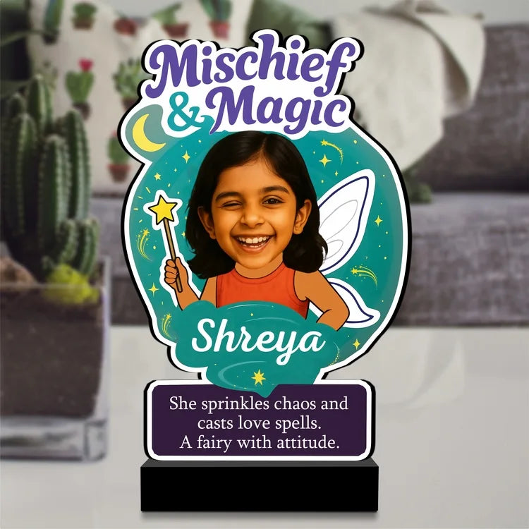 Mischief & Magic – Personalized Gift for Small Sister | Custom Fairy-Themed Caricature Standee