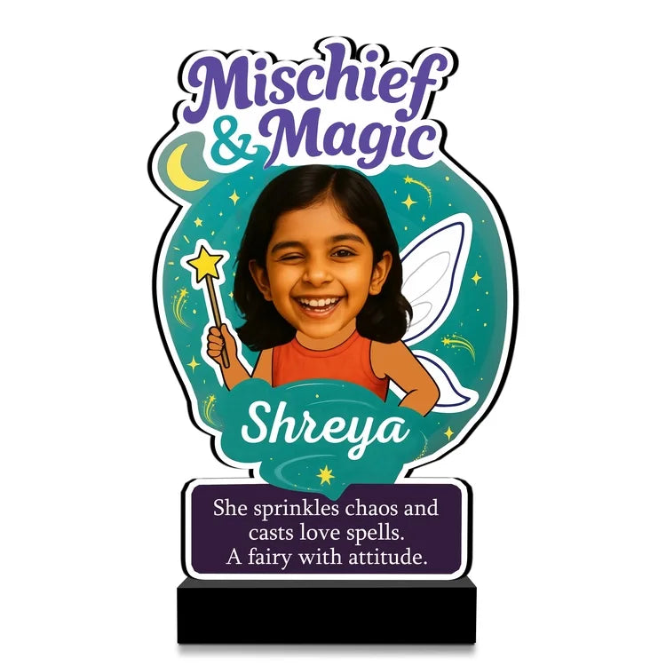 Mischief & Magic – Personalized Gift for Small Sister | Custom Fairy-Themed Caricature Standee