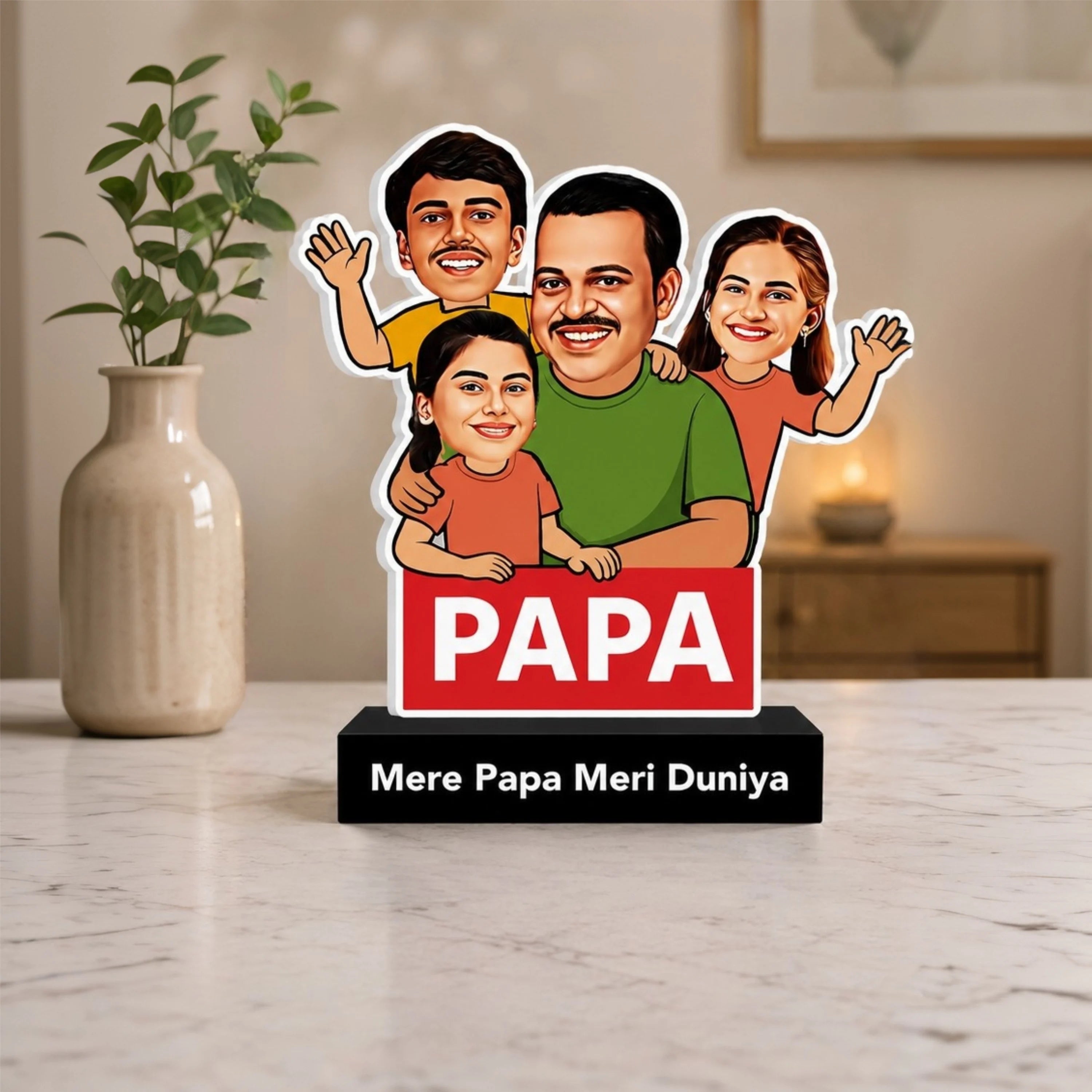 Mere Papa Meri Duniya – Personalized Father’s Day Caricature Gift with Kids