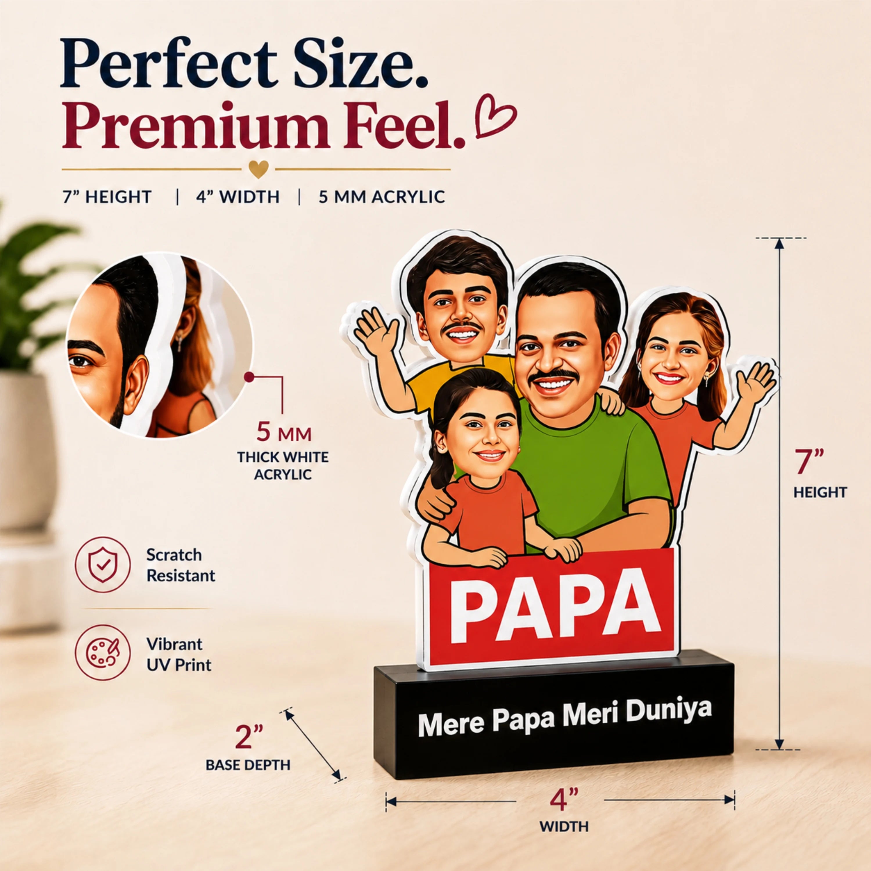 Mere Papa Meri Duniya – Personalized Father’s Day Caricature Gift with Kids