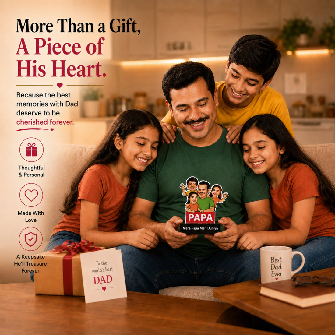 Mere Papa Meri Duniya – Personalized Father’s Day Caricature Gift with Kids