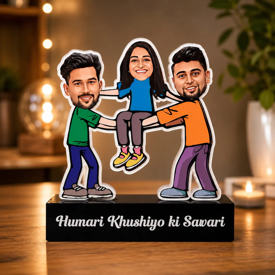 Khushiyo Ki Sawari Caricature: Rakhi Gift for Two Brothers and One Sister