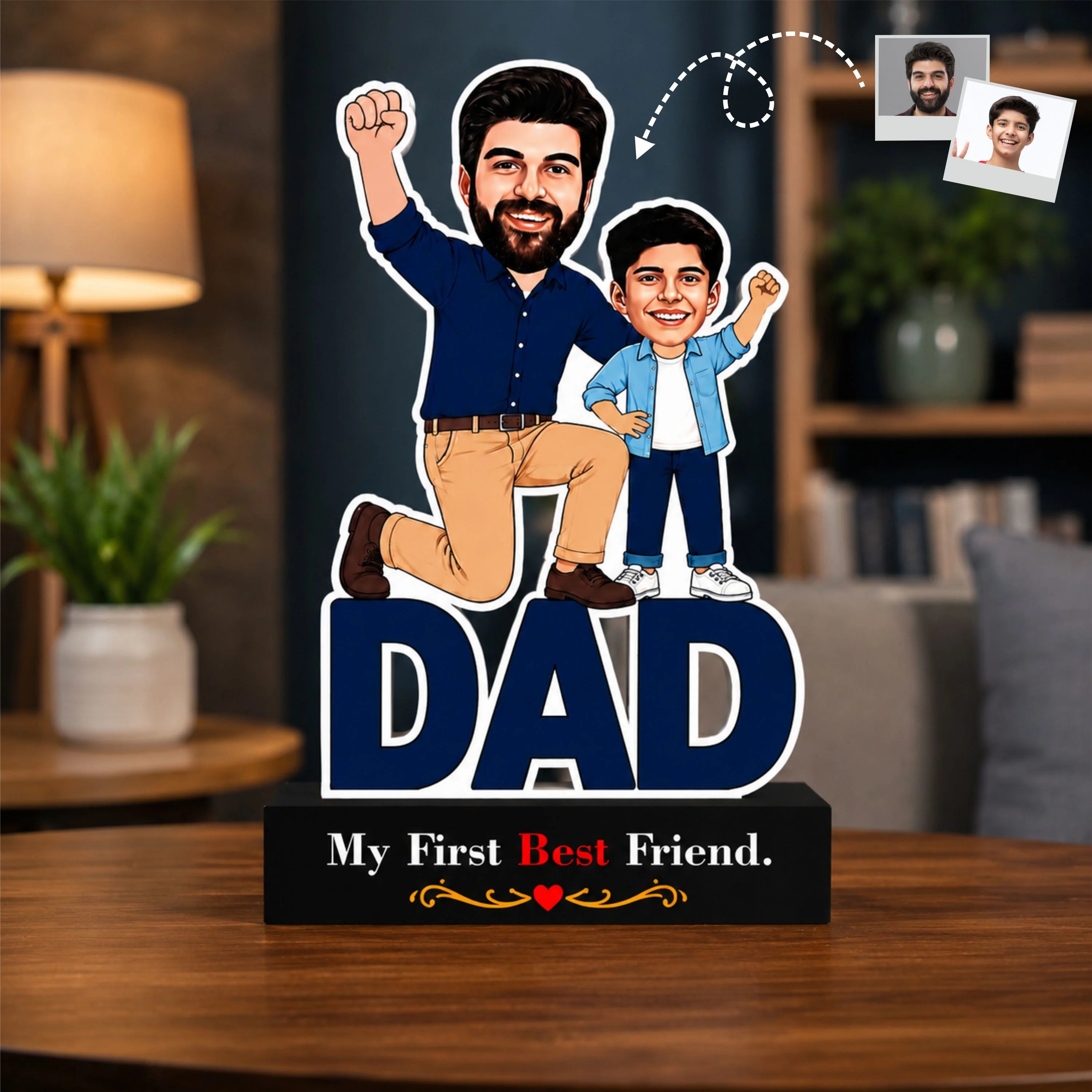 Personalized Father & Son Caricature Stand | Custom Photo Cutout Gift for Dad | My First Best Friend | Father's Day Gift