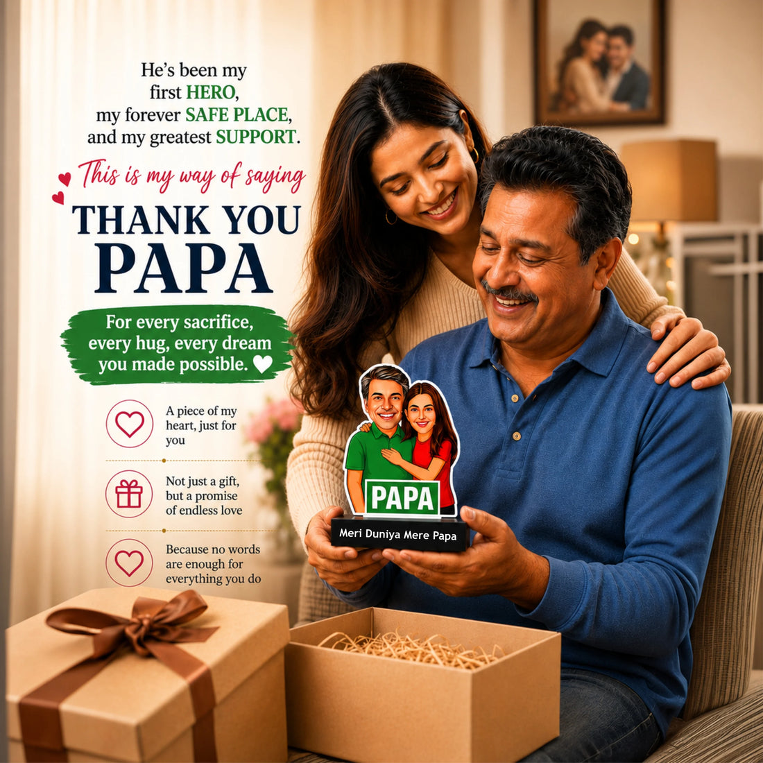 Mere Papa, Meri Duniya – Personalized Caricature Gift for Dad from Daughter