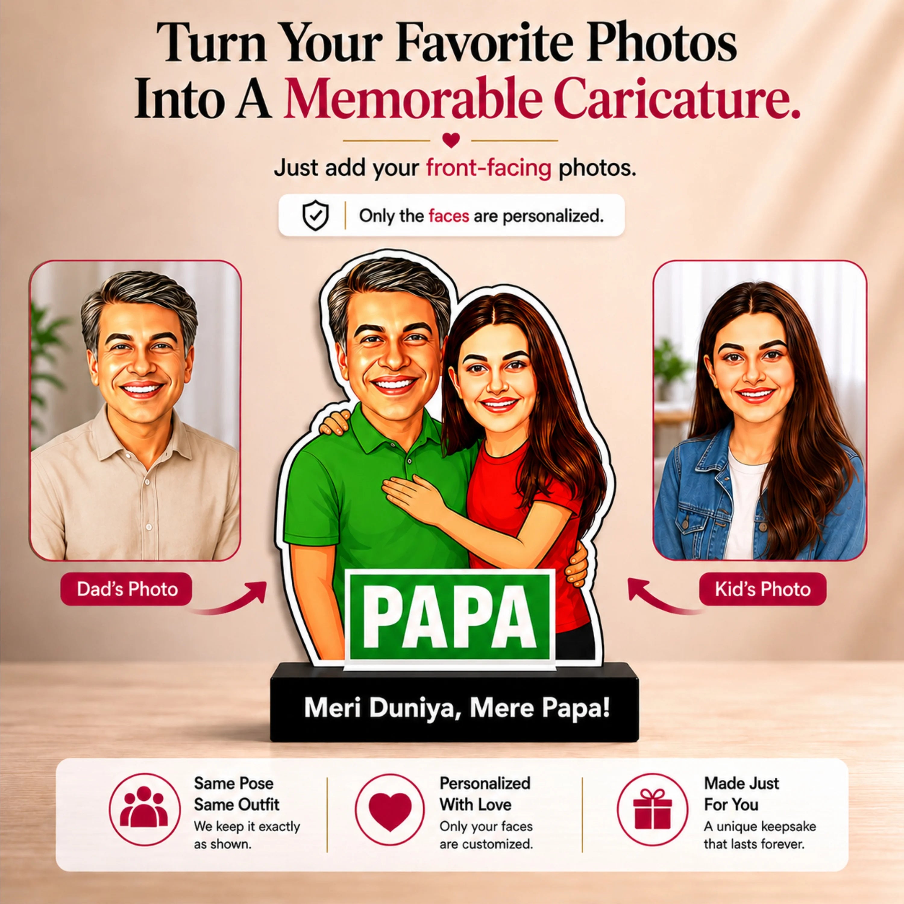 Mere Papa, Meri Duniya – Personalized Caricature Gift for Dad from Daughter