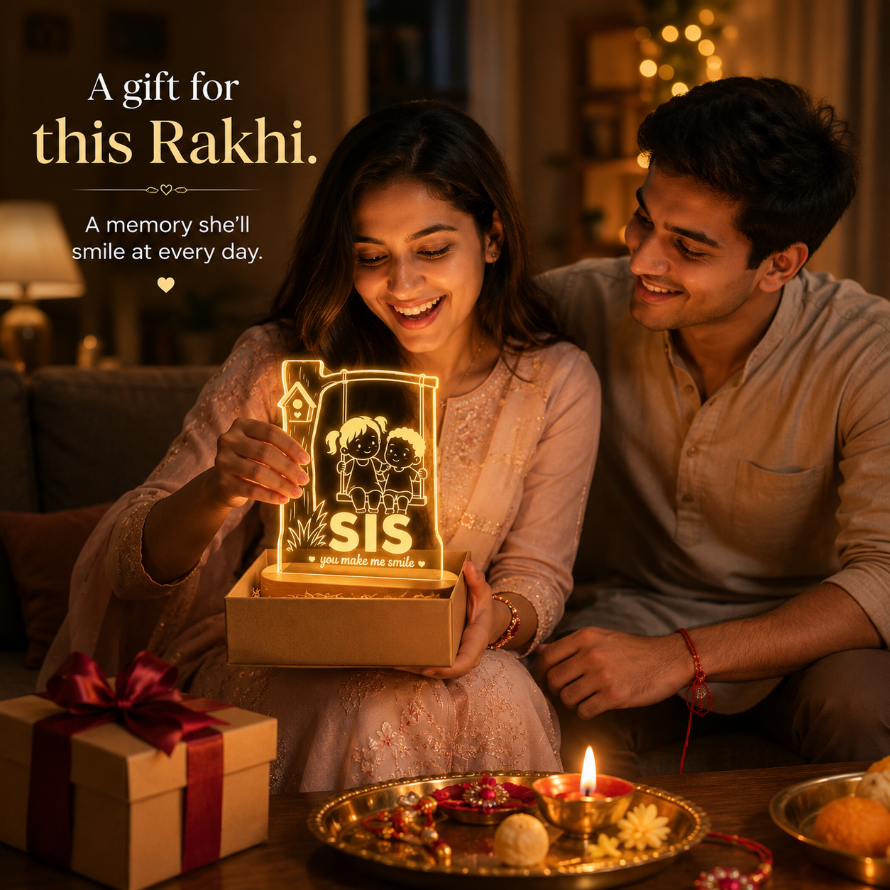 Rakhi gift for sister - Sister Love Lamp