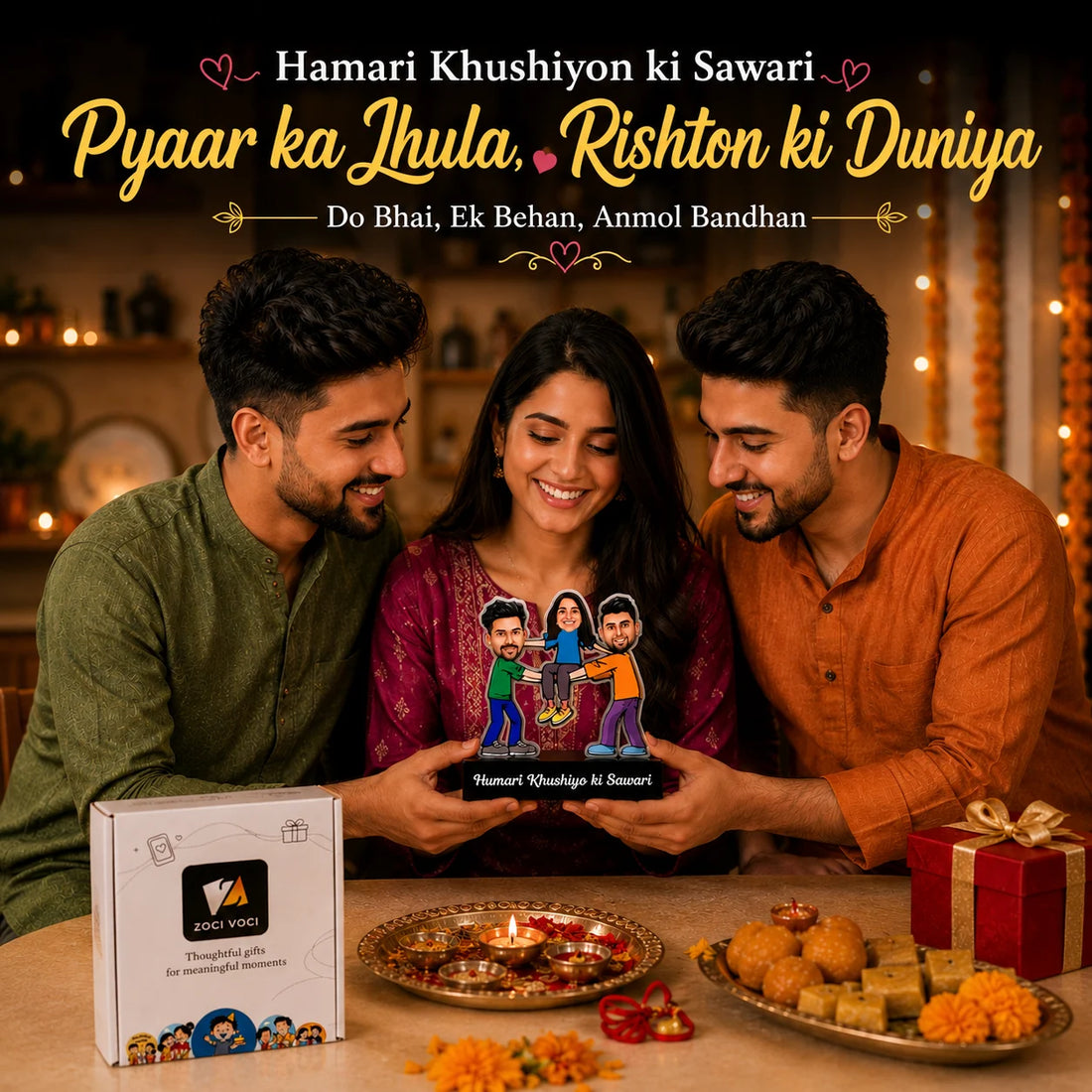 Khushiyo Ki Sawari Caricature: Rakhi Gift for Two Brothers and One Sister