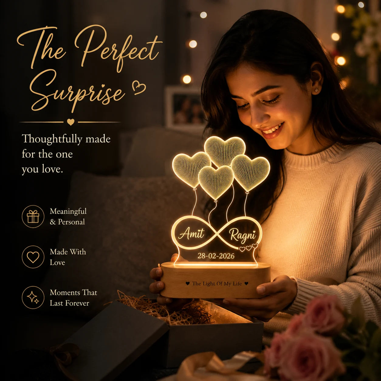 Anniversary Gift - Heart Lamp With Names