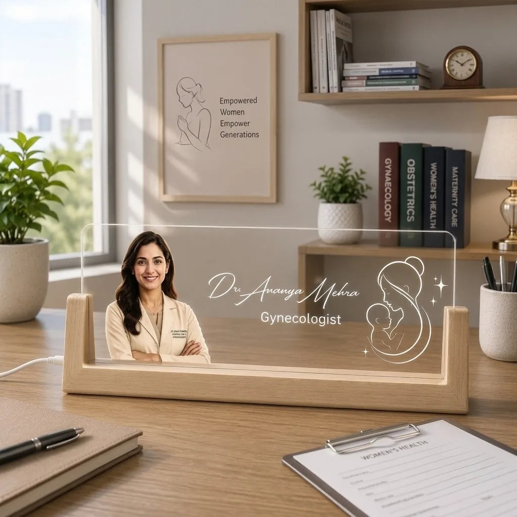 Personalized Gynecologist LED Name Lamp | Custom Doctor Photo Desk Lamp