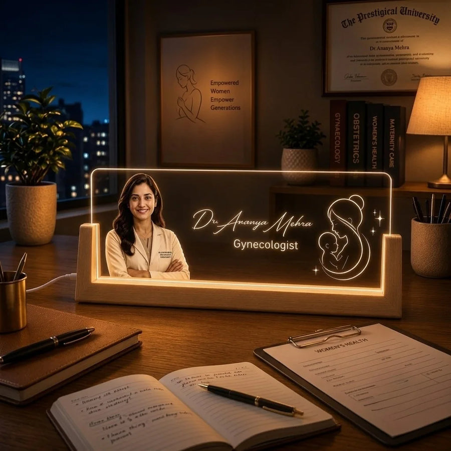 Personalized Gynecologist LED Name Lamp | Custom Doctor Photo Desk Lamp