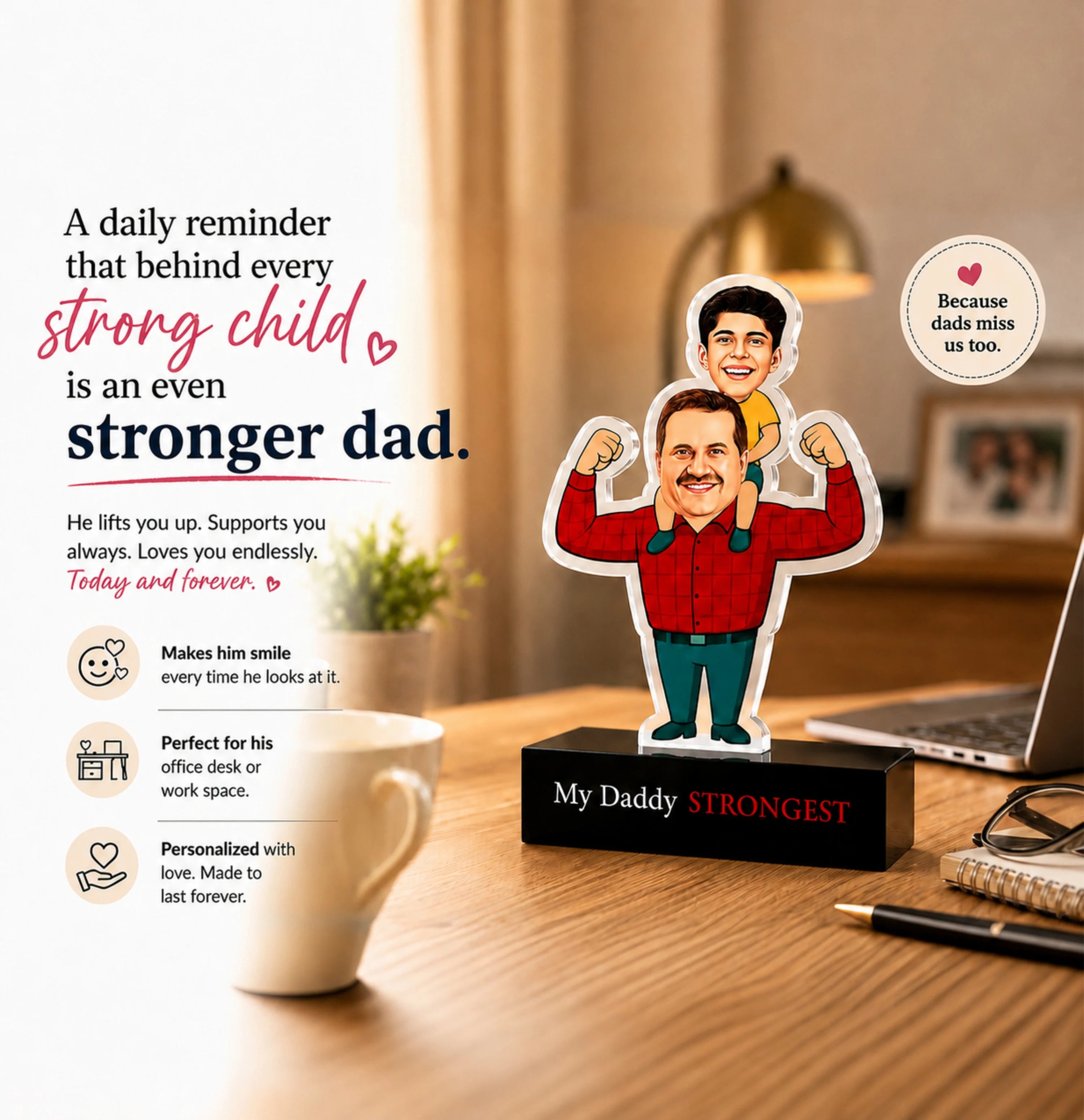 Strongest Daddy – Photo Caricature for Dad (1 - Kid)