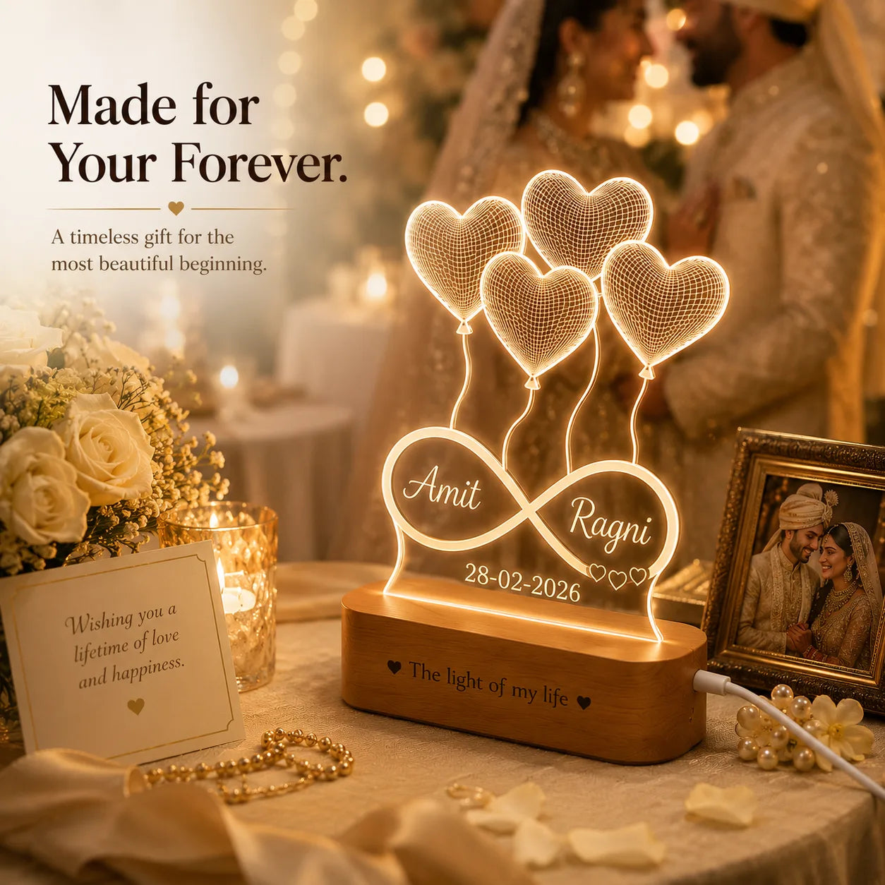 Anniversary Gift - Heart Lamp With Names