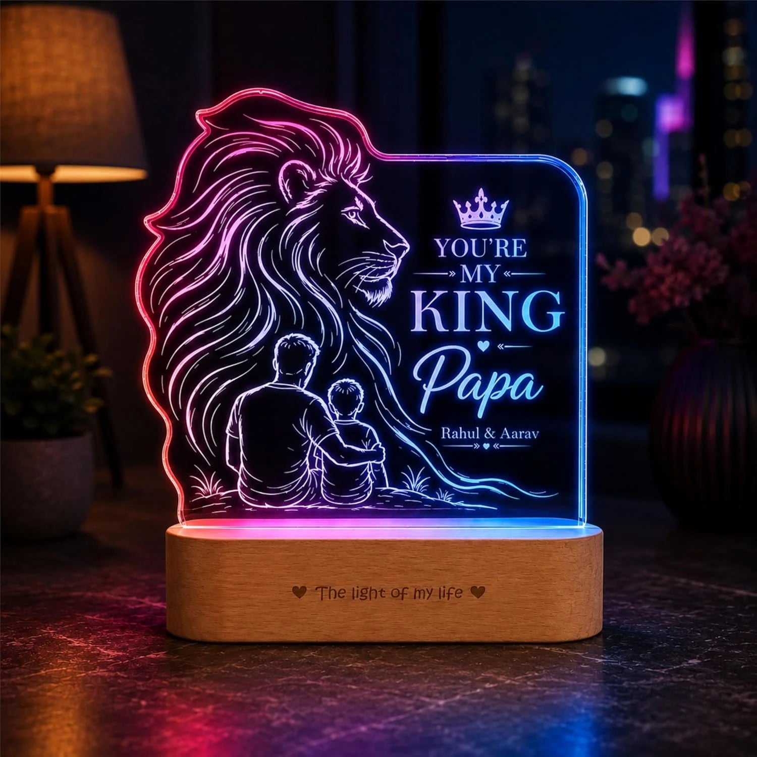 My King Papa Personalized Lion Lamp for Dad