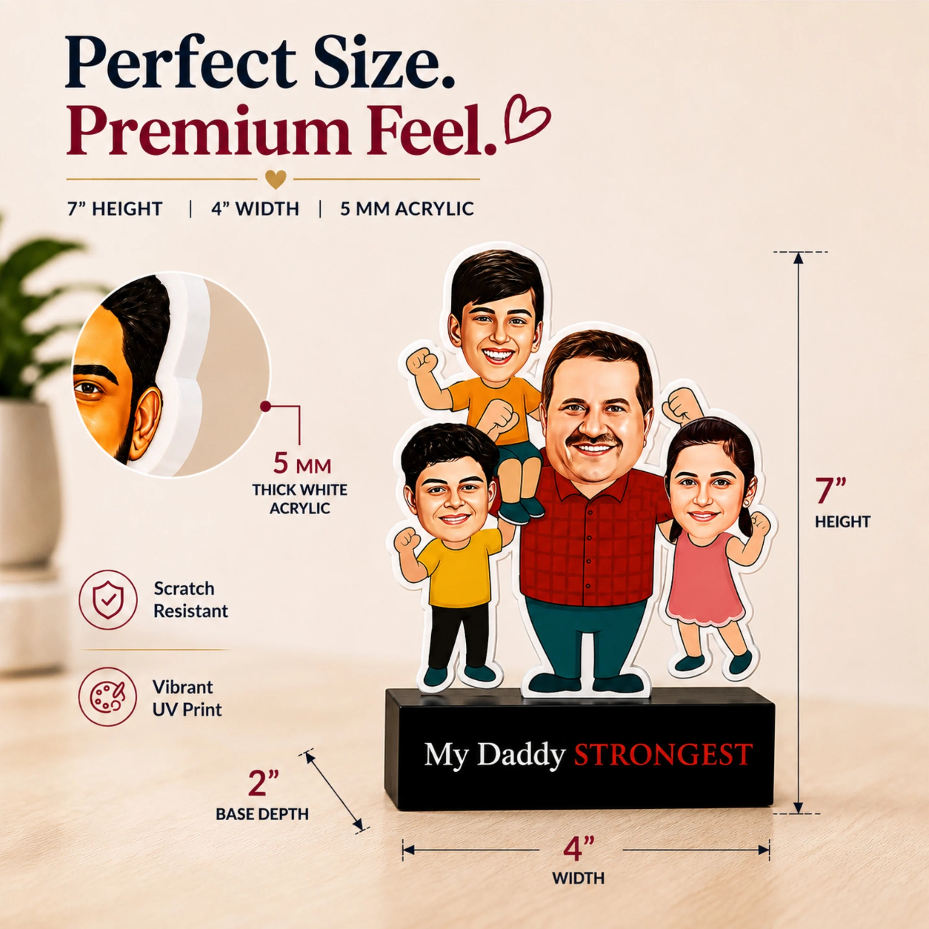 Strongest Daddy – Photo Caricature for Dad (3 - Kids)