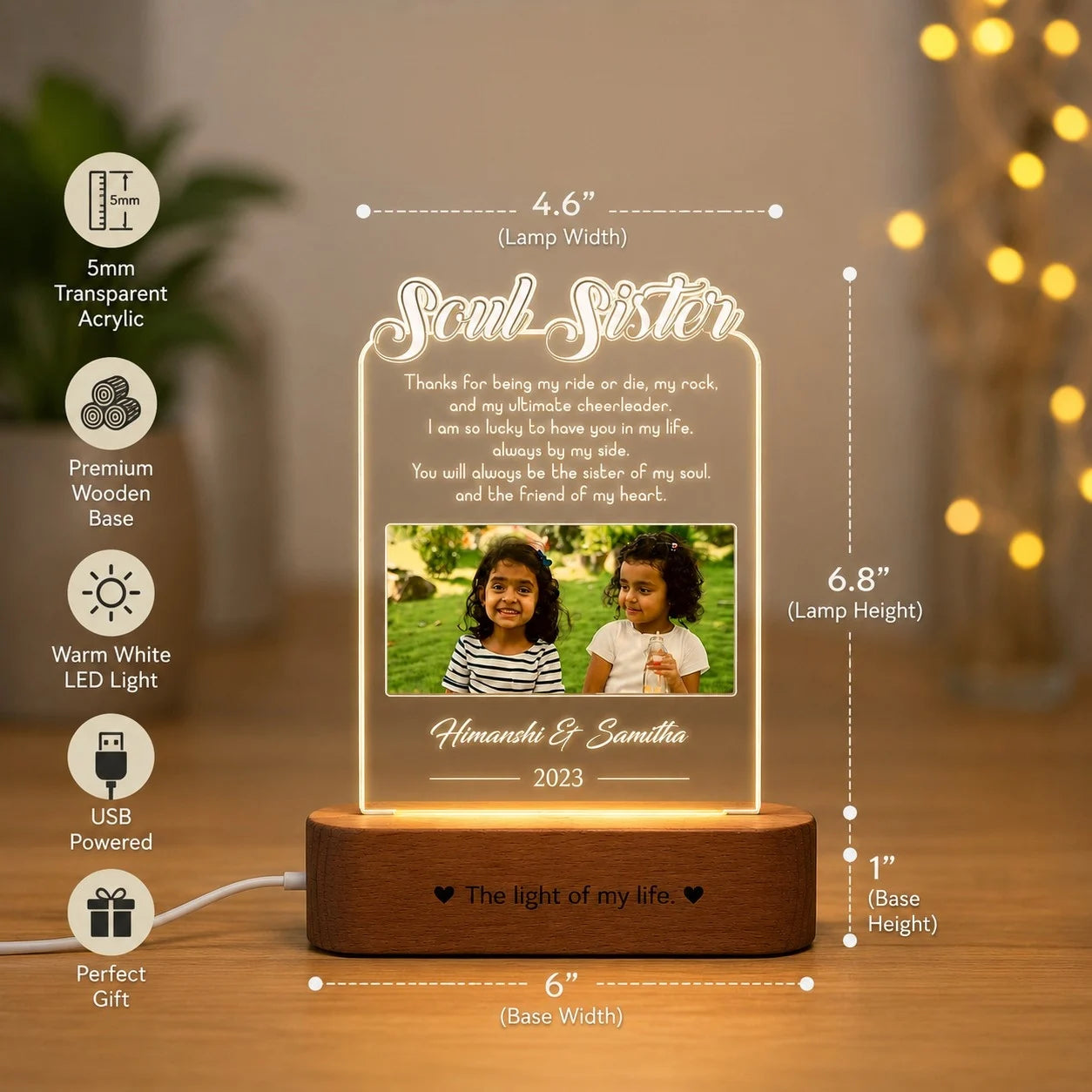 Soul sisters lamp - Gift for sister