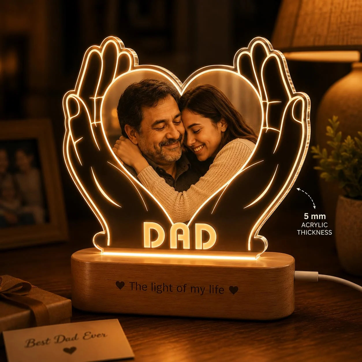 Heartfelt Gift for Dad – Personalized LED Lamp with Photo