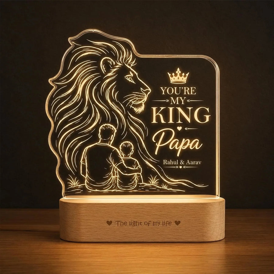 My King Papa Personalized Lion Lamp for Dad