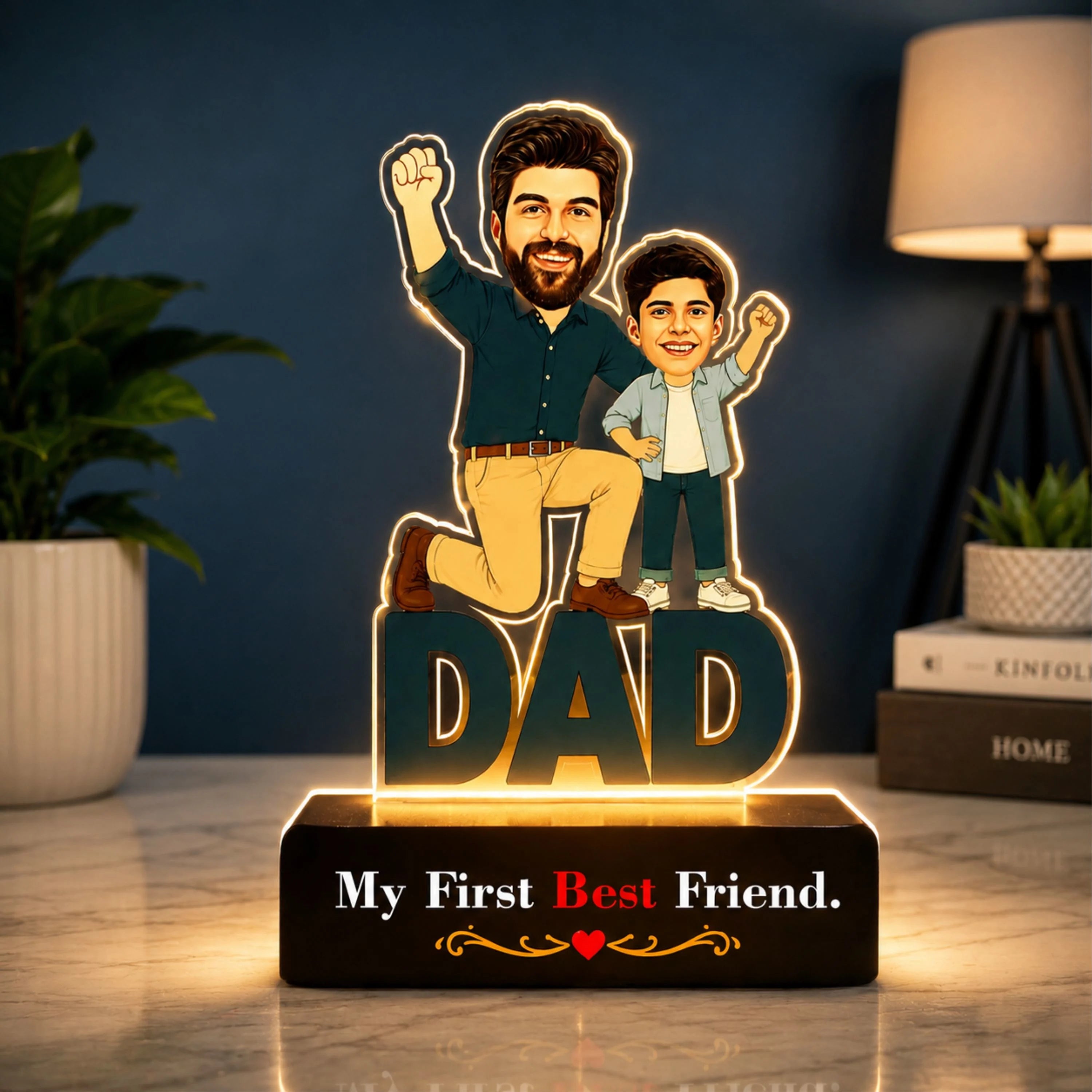 Personalized Father & Son Caricature Stand | Custom Photo Cutout Gift for Dad | My First Best Friend | Father's Day Gift