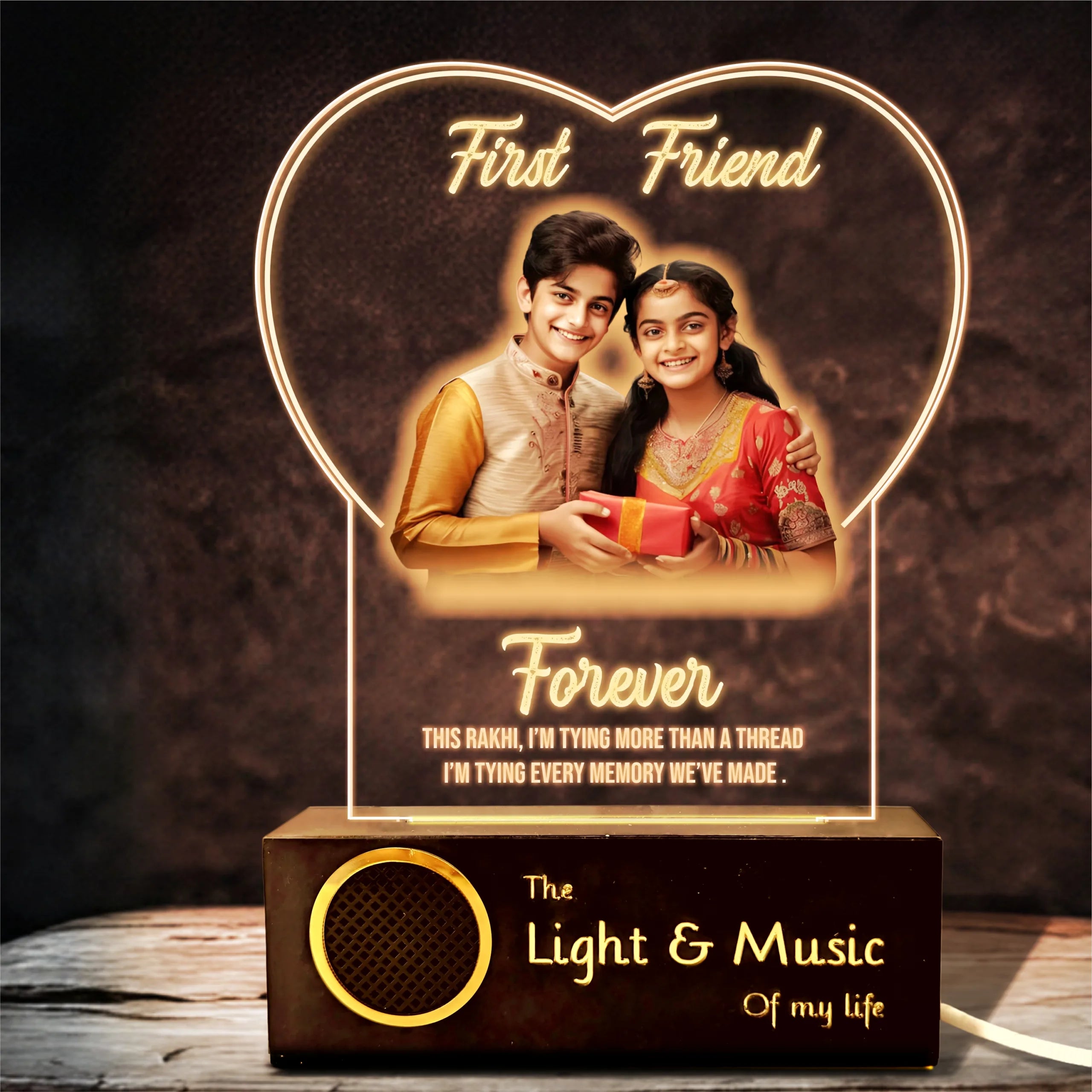 First Friend, Forever – Personalized Gift for Brother Sister | Custom LED Photo Frame for Rakhi