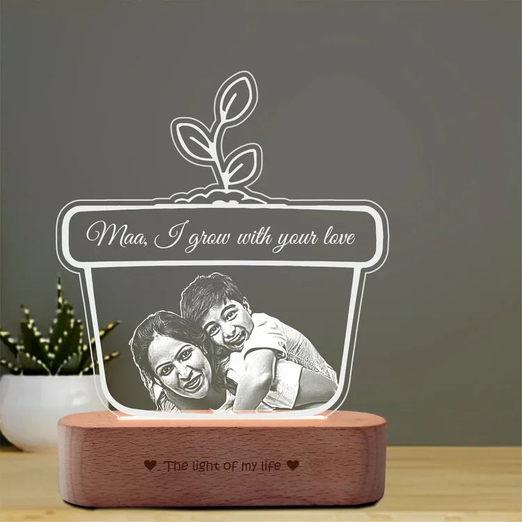 Maa, I Grow with Your Love – Personalized Acrylic Lamp | Unique Mother’s Day Gift