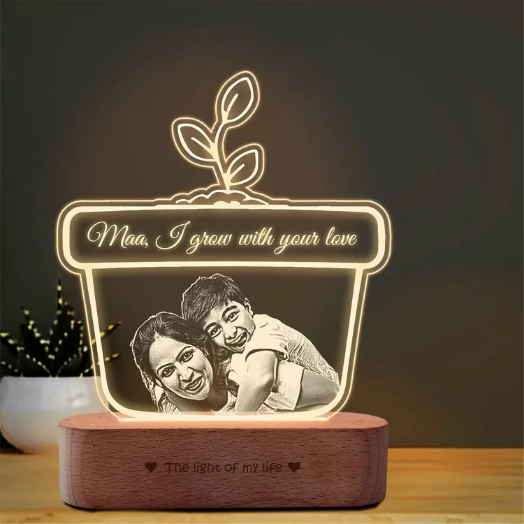 Maa, I Grow with Your Love – Personalized Acrylic Lamp | Unique Mother’s Day Gift