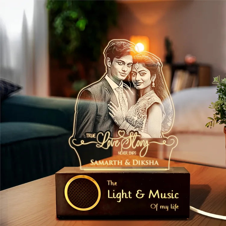 "A Love Story in Light" Engraved Couple Photo Frame Lamp