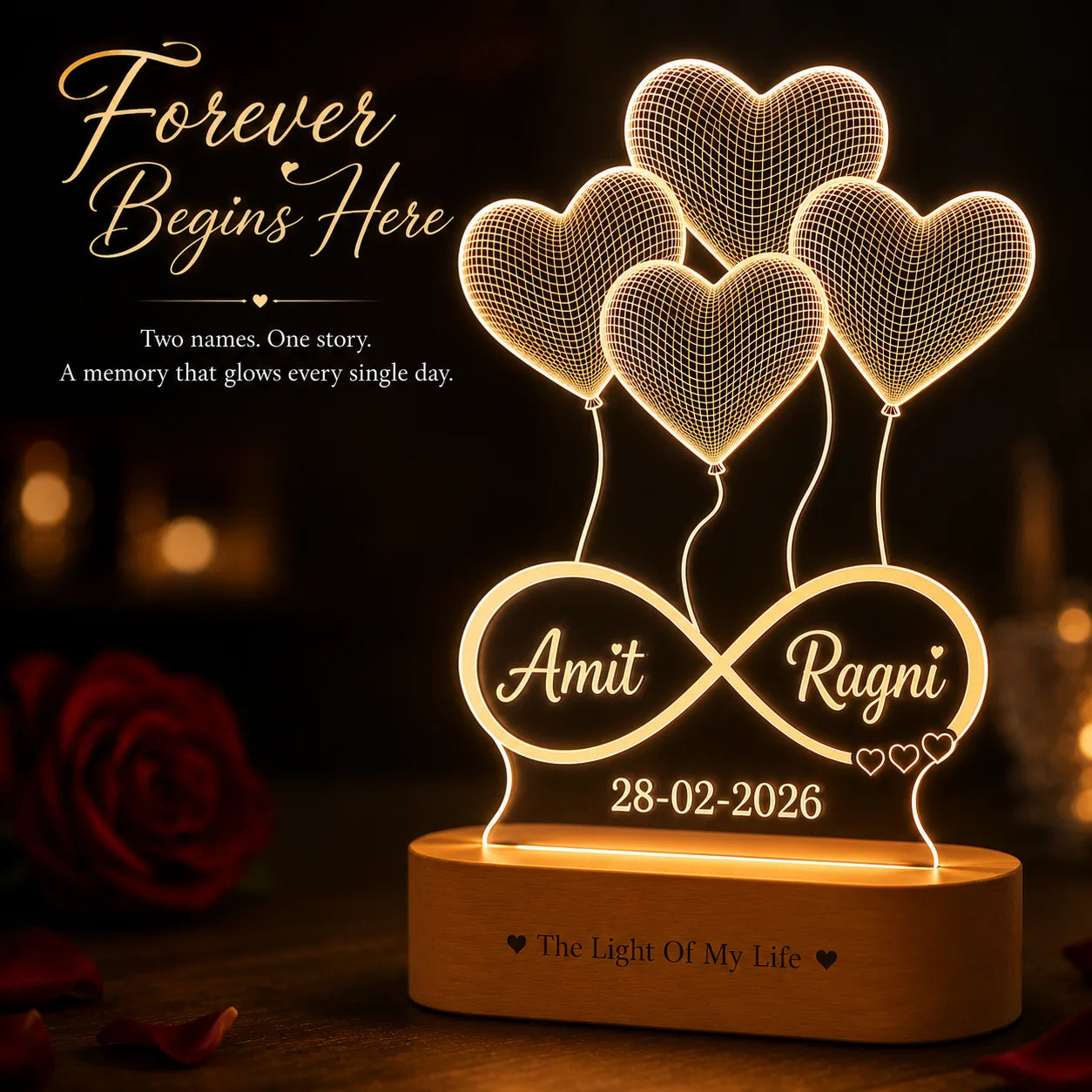 Anniversary Gift - Heart Lamp With Names