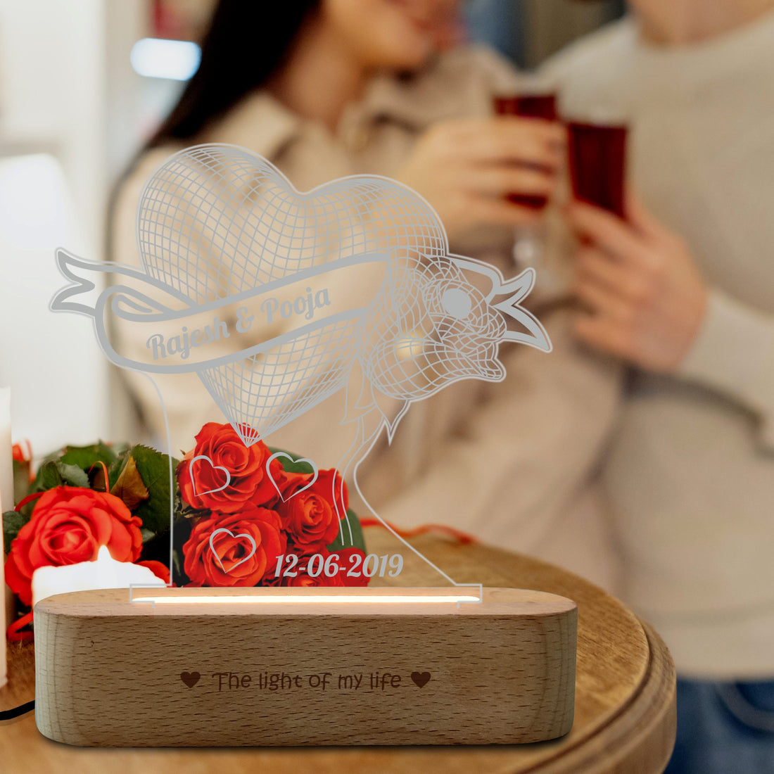 Anniversary Gift for Wife/Husband – LED Heart Lamp with Rose
