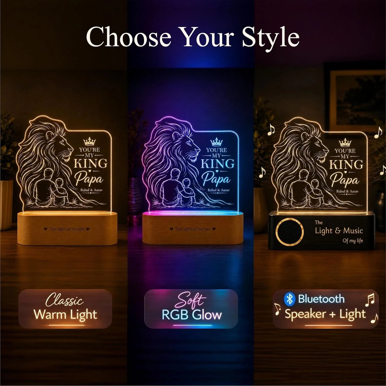 My King Papa Personalized Lion Lamp for Dad
