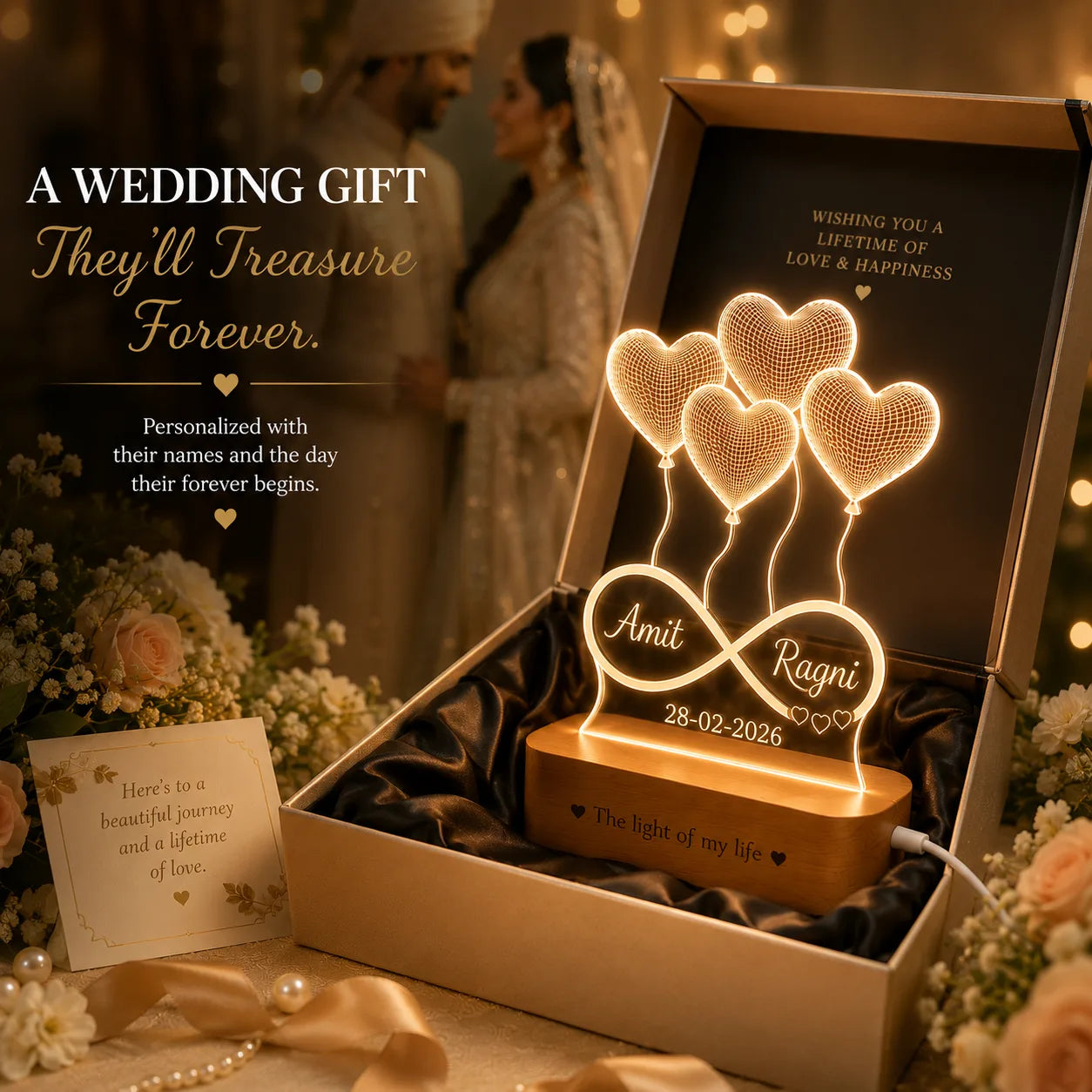 Anniversary Gift - Heart Lamp With Names