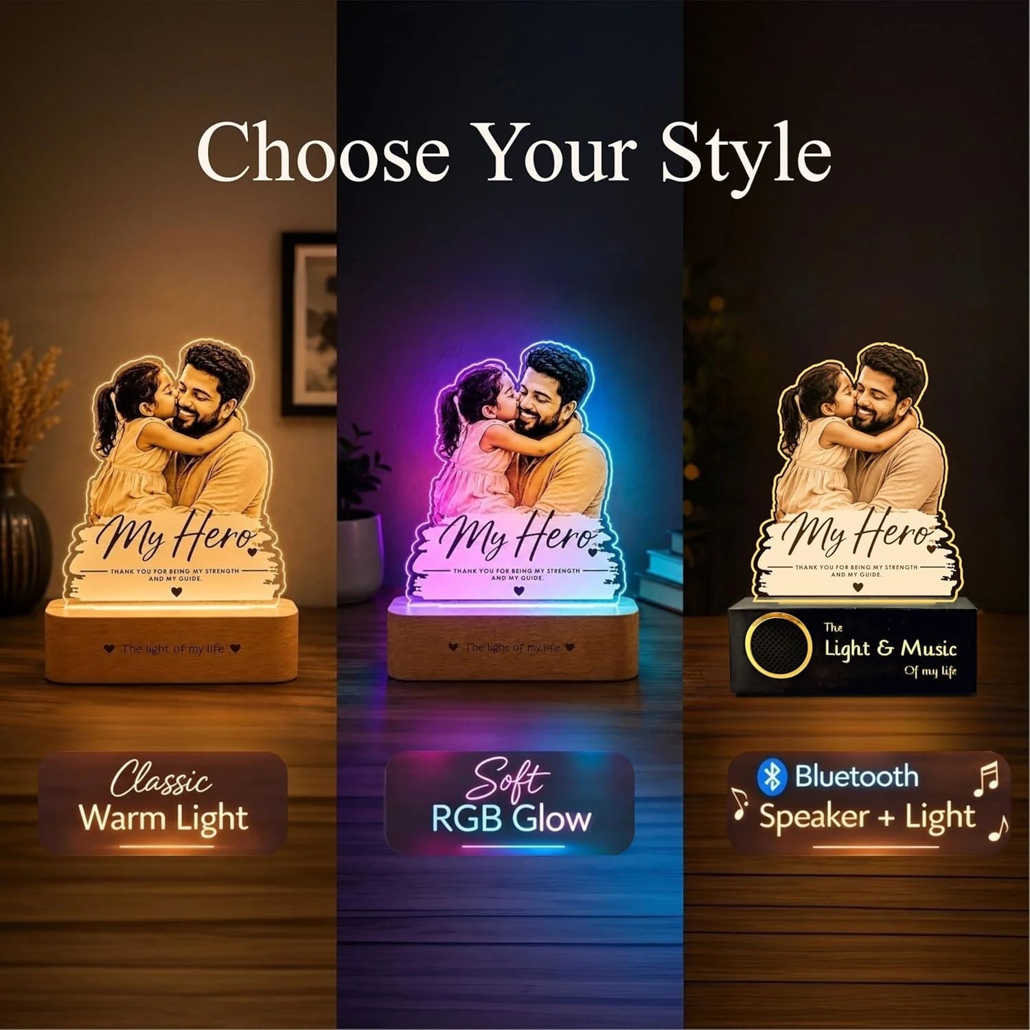 My Hero Personalized Photo Lamp for Dad