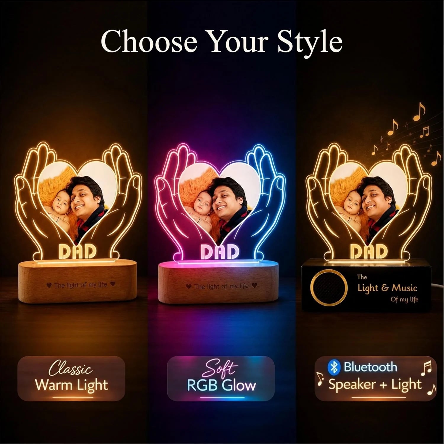 Heartfelt Gift for Dad – Personalized LED Lamp with Photo