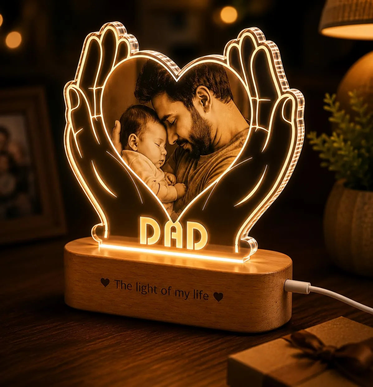 Heartfelt Gift for Dad – Personalized LED Lamp with Photo