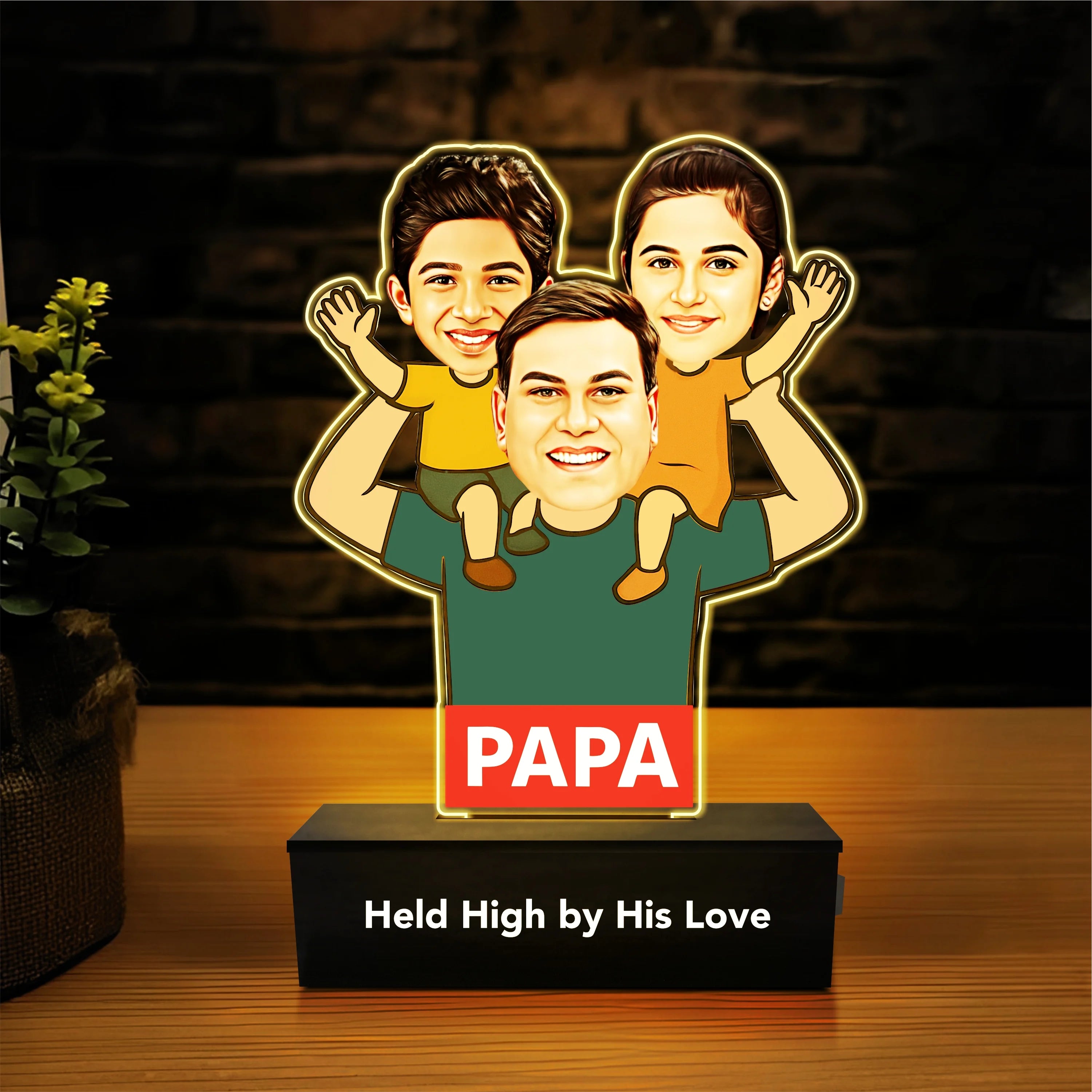 Custom Caricature Father’s Day Gift – "Held High by His Love” | Personalized Dad & Kids Acrylic Standee