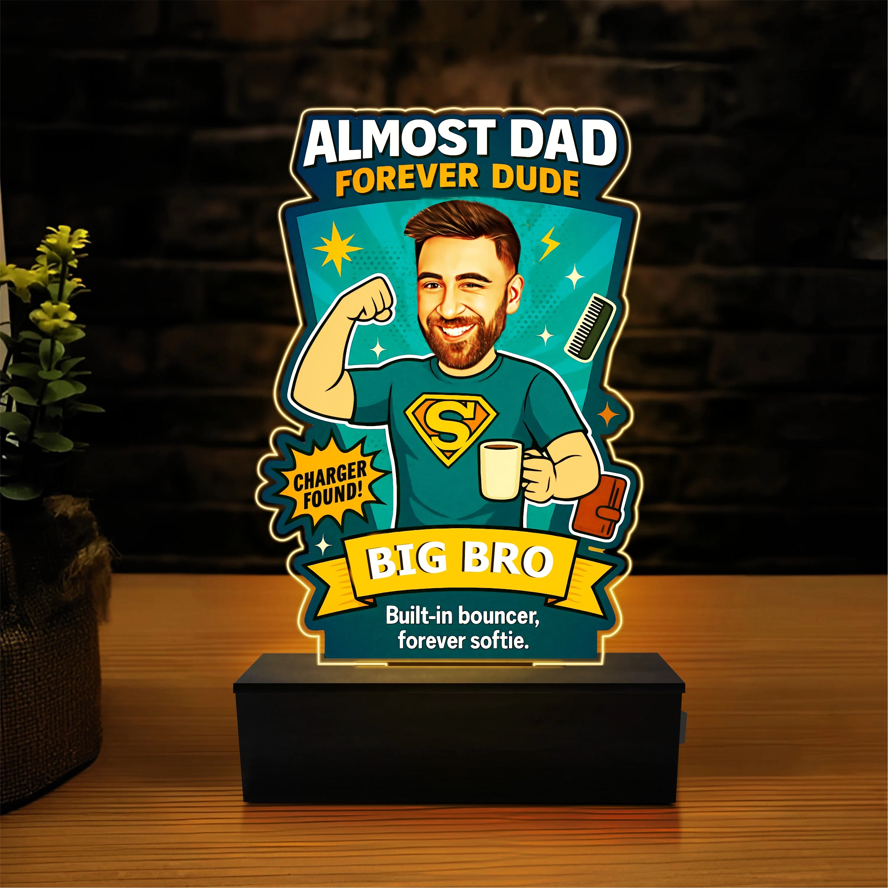 Almost Dad, Forever Dude – Customized Gift for Elder Brother | Personalized Caricature Standee