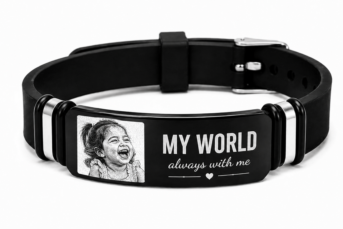 His World Personalized Photo Bracelet for Men | Gift for Husband, Boyfriend or Dad
