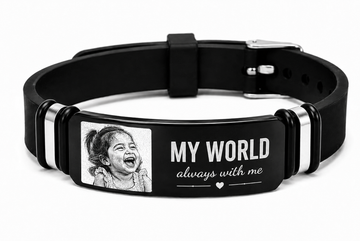 His World Personalized Photo Bracelet for Men | Gift for Husband, Boyfriend or Dad