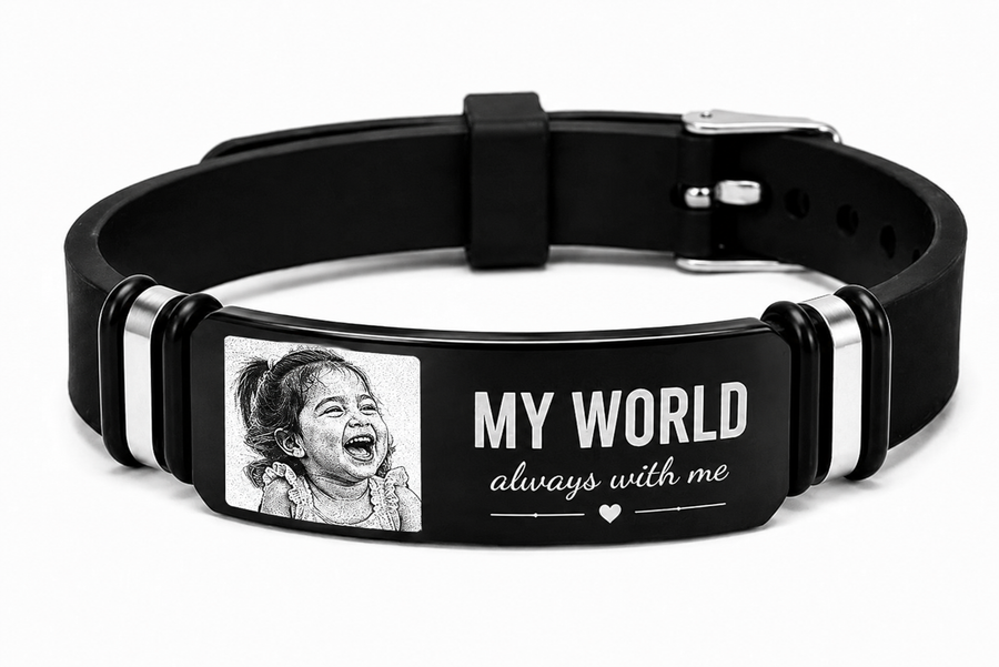 His World Personalized Photo Bracelet for Men | Gift for Husband, Boyfriend or Dad