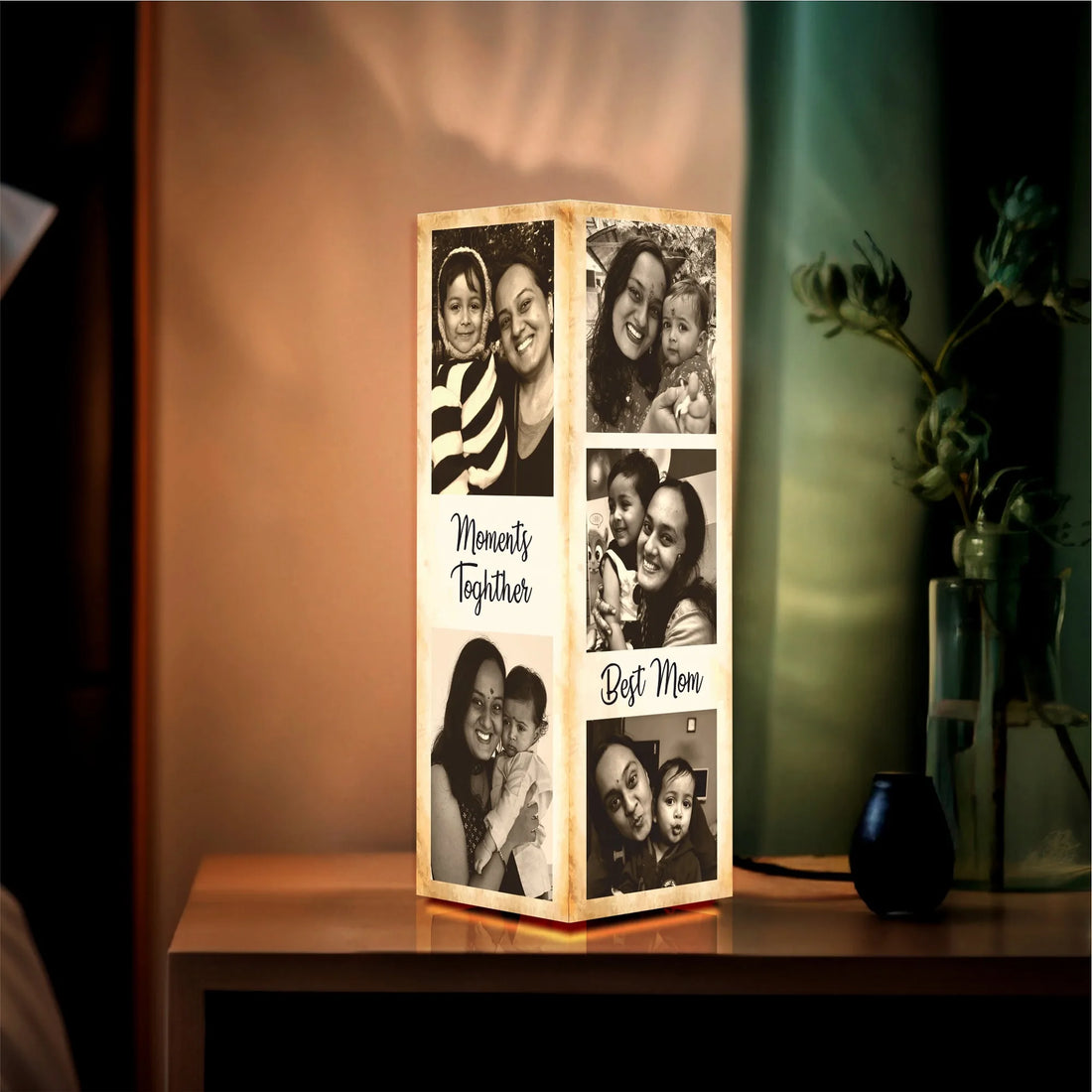 Golden Memories Personalized Photo Lamp for Mom – 11 Photo Custom Acrylic Tower with Warm Glow | Heartfelt Mother's Day Gift