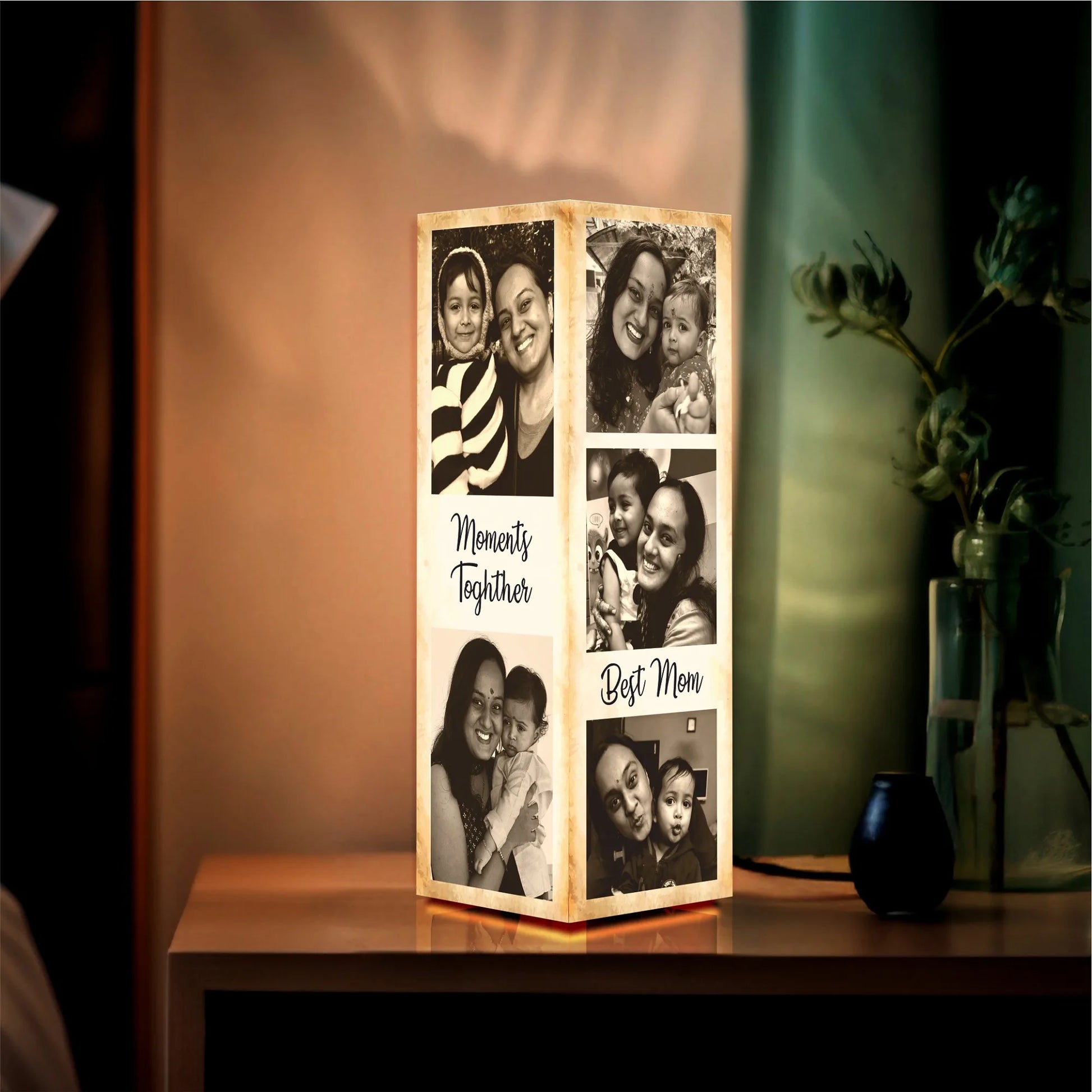 Golden Memories Personalized Photo Lamp for Mom – 11 Photo Custom Acrylic Tower with Warm Glow | Heartfelt Mother's Day Gift