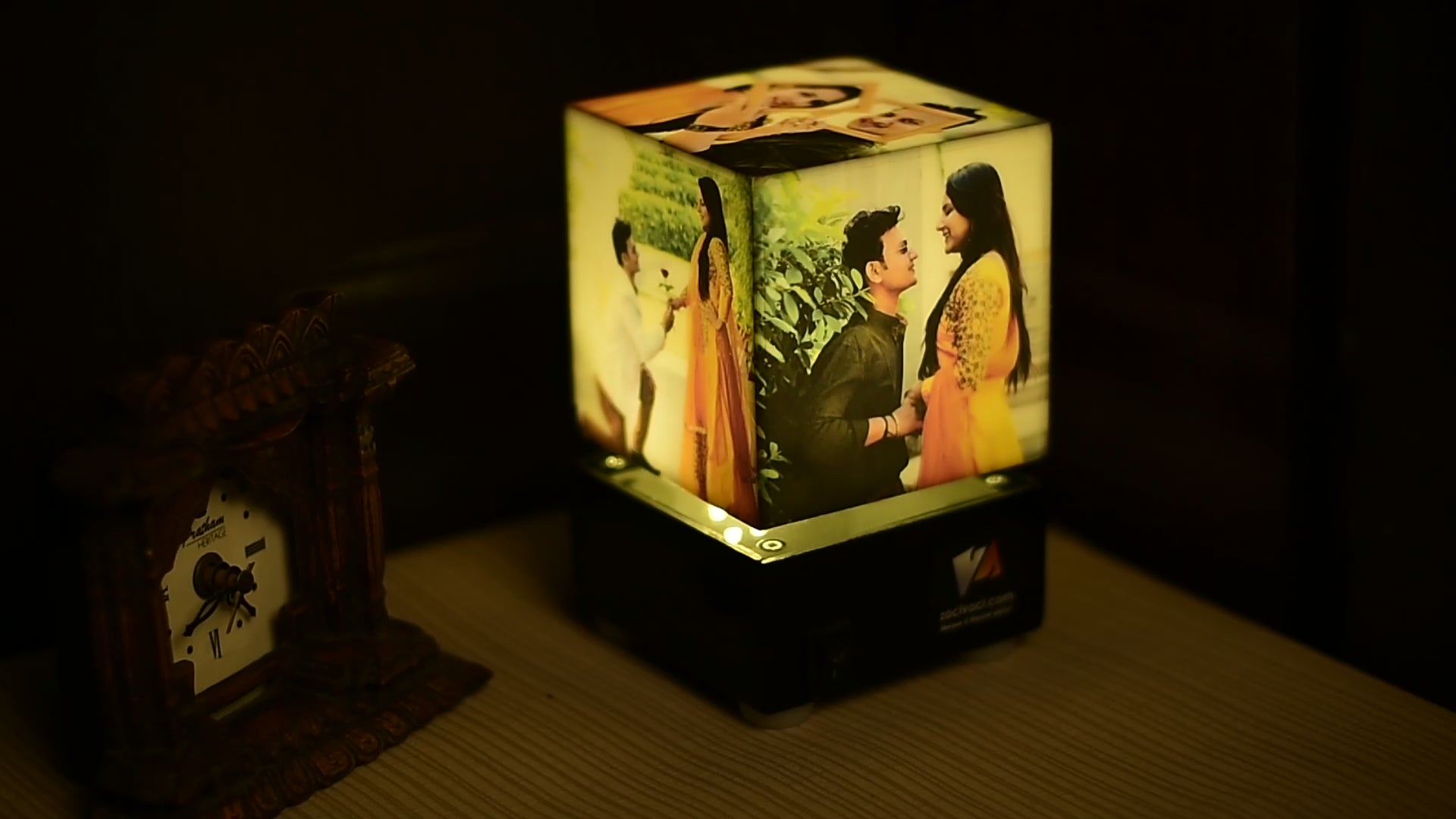 Birthday Gift for Wife – Customized Rotating Photo Lamp Box with 5 Photos | Romantic Gift for Her