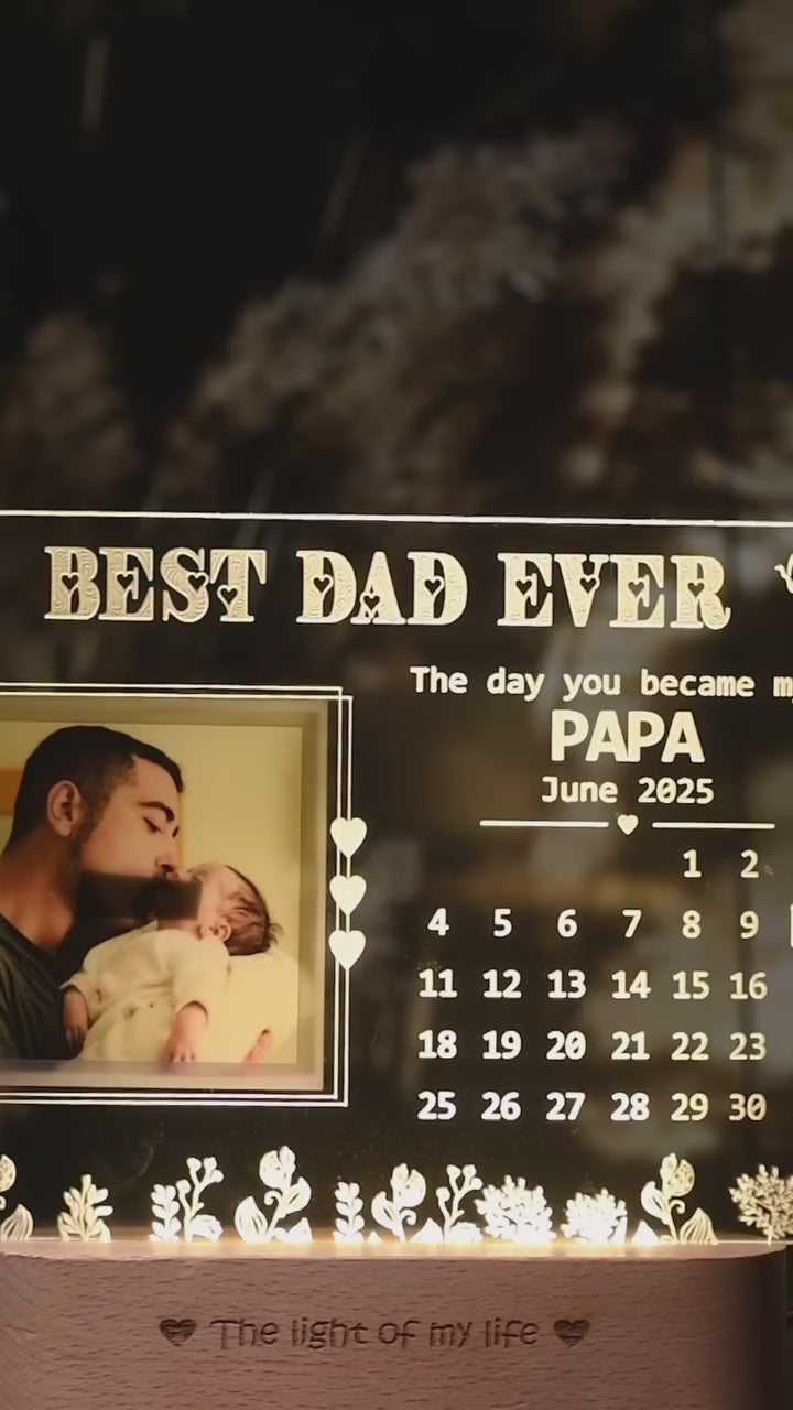 Pitruchaya Tree Lamp – A Sentimental Gift for Dad | Personalized Dad & Kid Photo Engraved Acrylic & Wood Lamp