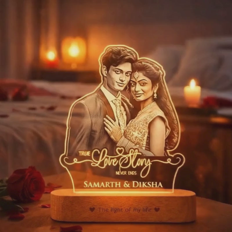 A Love Story Lamp – Personalized Wedding Gift for Couple with Photo & Names
