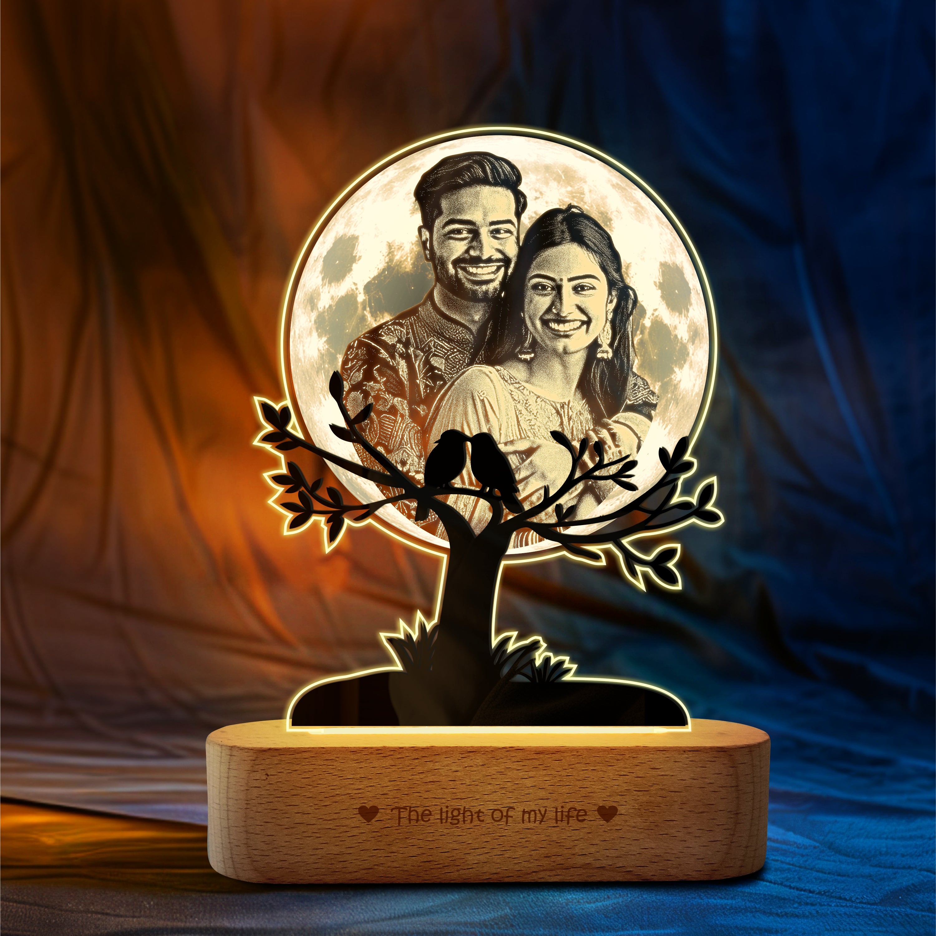 By My Side – Personalized Photo Lamp with Wooden Base, Acrylic Moon Light for Couples, Romantic Gift for Valentine’s Day & Anniversary