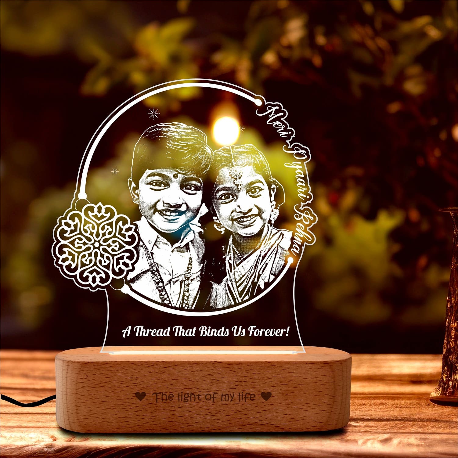 Threads of Love: Rakshabandhan Gift for brother Engraved Photo Lamp