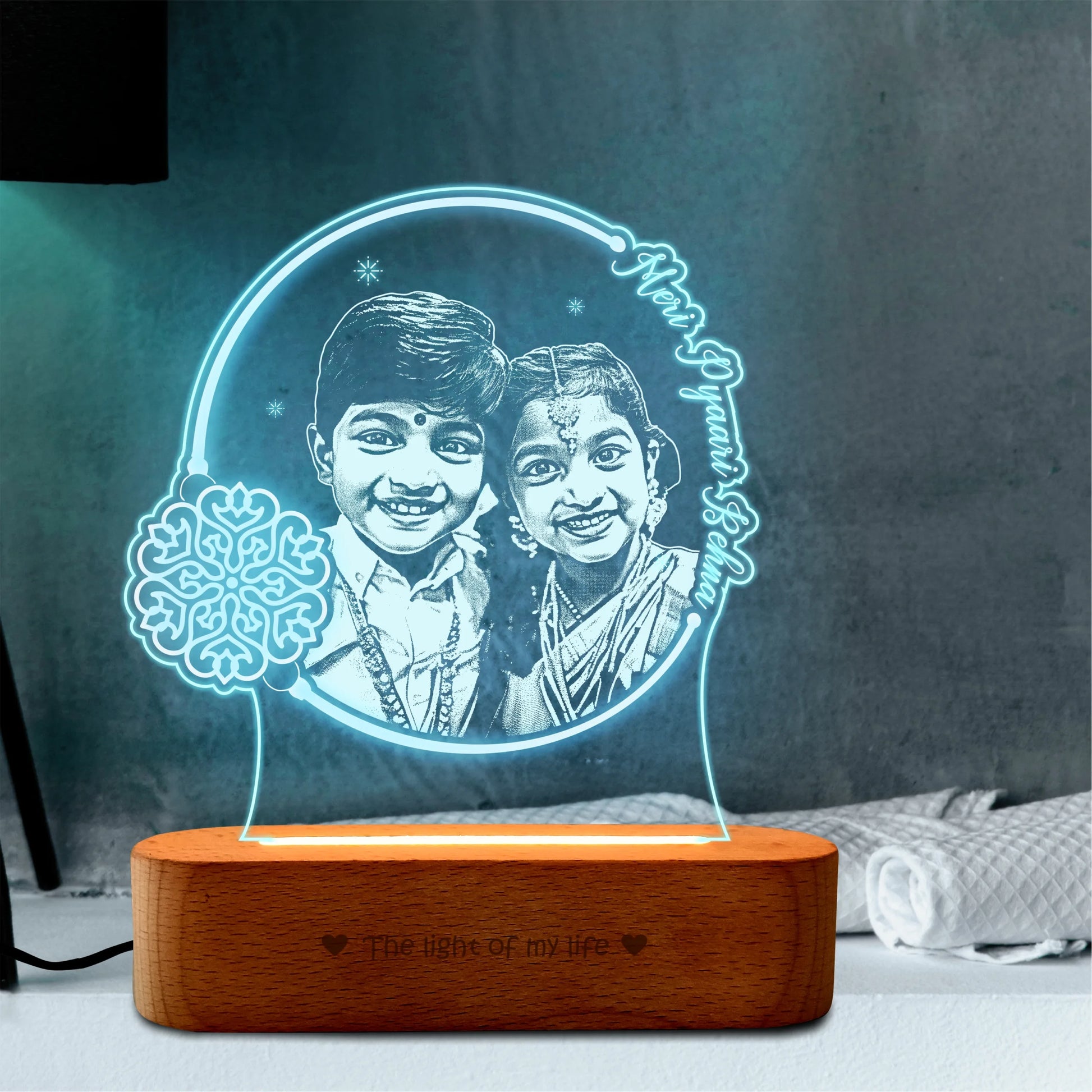 Threads of Love: Rakshabandhan Gift for brother Engraved Photo Lamp